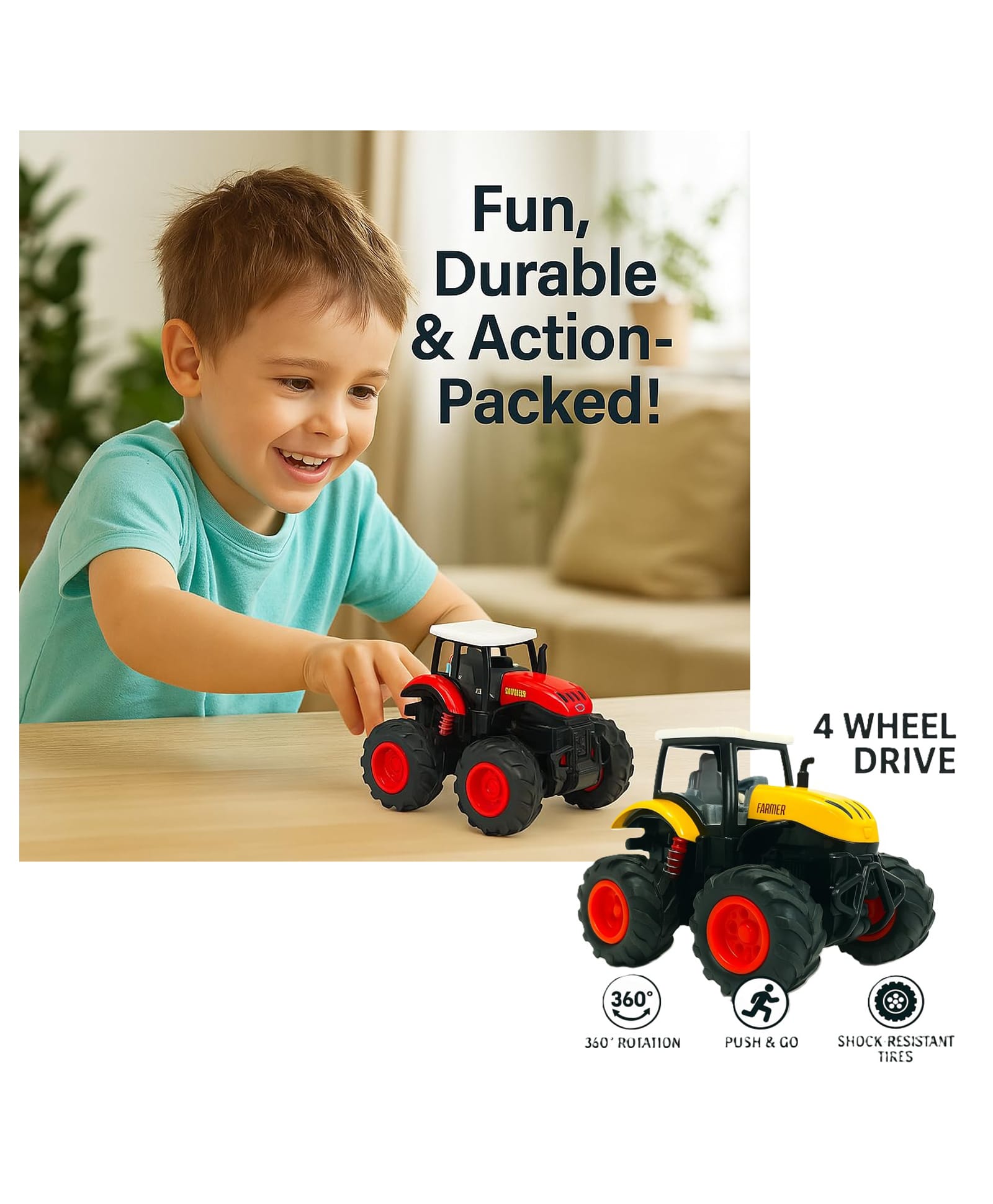 Sanjary 4X4 Driver Friction Power Die-Cast Monster Truck 360 Flip Metal Vehicle Tractor Toy For Kids pack of 1 color design may vary-image-12
