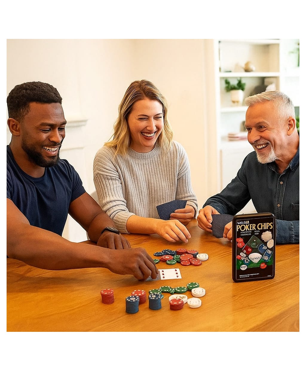 Sanjary Professional Poker Chip Family Game Set with Box Case, Dealer Button - Premium Casino-Style Multicolor Tokens for Adults - Perfect for Classic Multiplayer Games Color May Vary