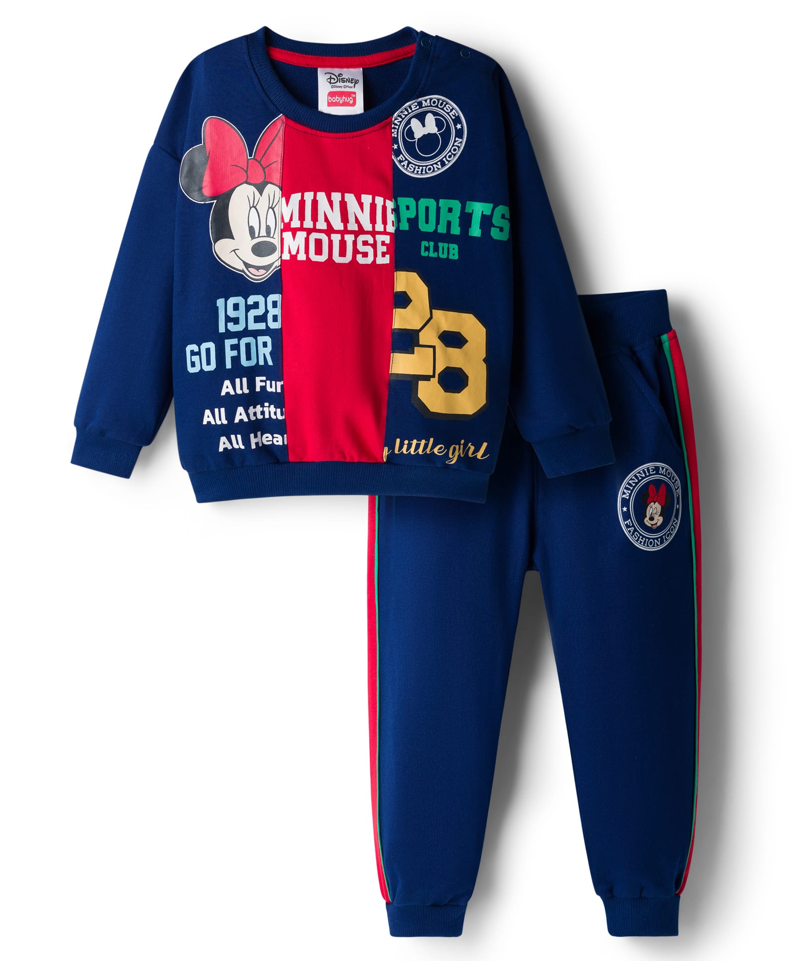 Babyhug Disney Terry Knit Full Sleeves Cut & Sew Sweatshirt & Track Pant Set With Minnie Graphics - Navy Blue-picture-26