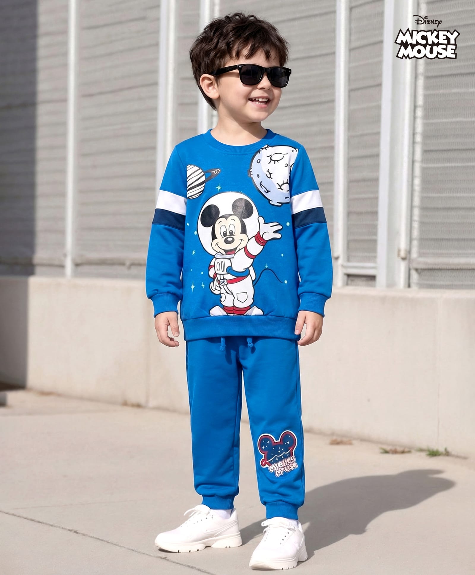 Babyhug Disney Terry Knit Full Sleeves Sweatshirt and Track Pant with Mickey Mouse Graphic - Blue-image-41