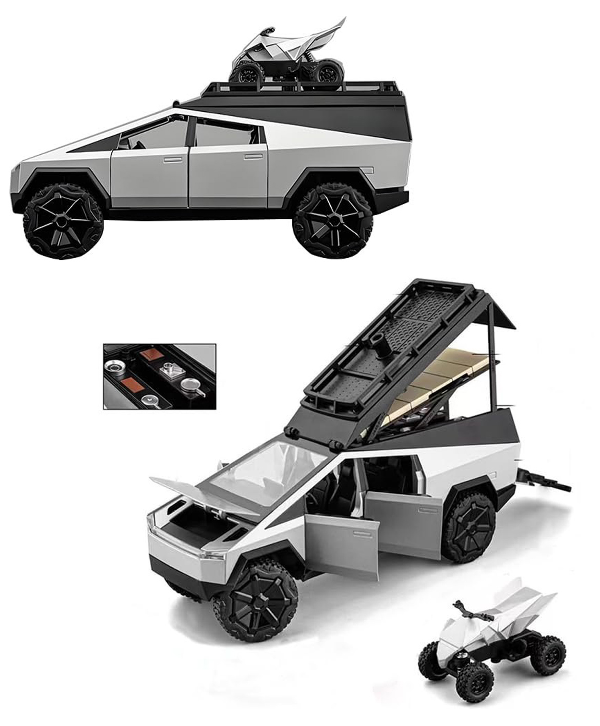 AKN TOYS 3 in 1 Camping Car Model With Rv Motorcycle Diecast Metal Toy Car Model Pickup Truck 1:24 Toy Camper Van With Sound and Light Effect - Pack of 1 - ( Color May Vary )-image-10
