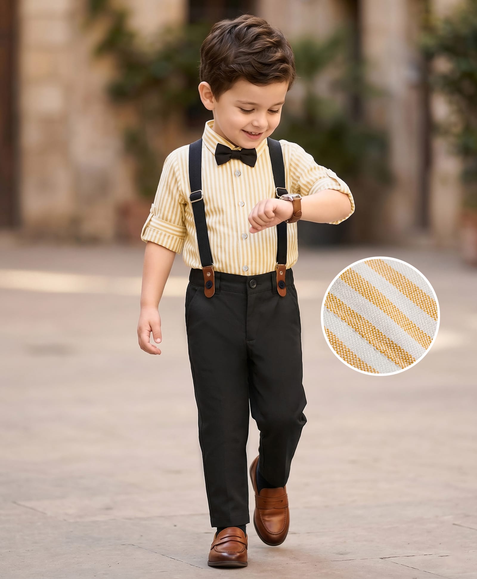 Mark & Mia Cotton Woven Full Sleeves Striped Party Shirt & Trouser With Bow & Suspender - Multicolor-picture-14