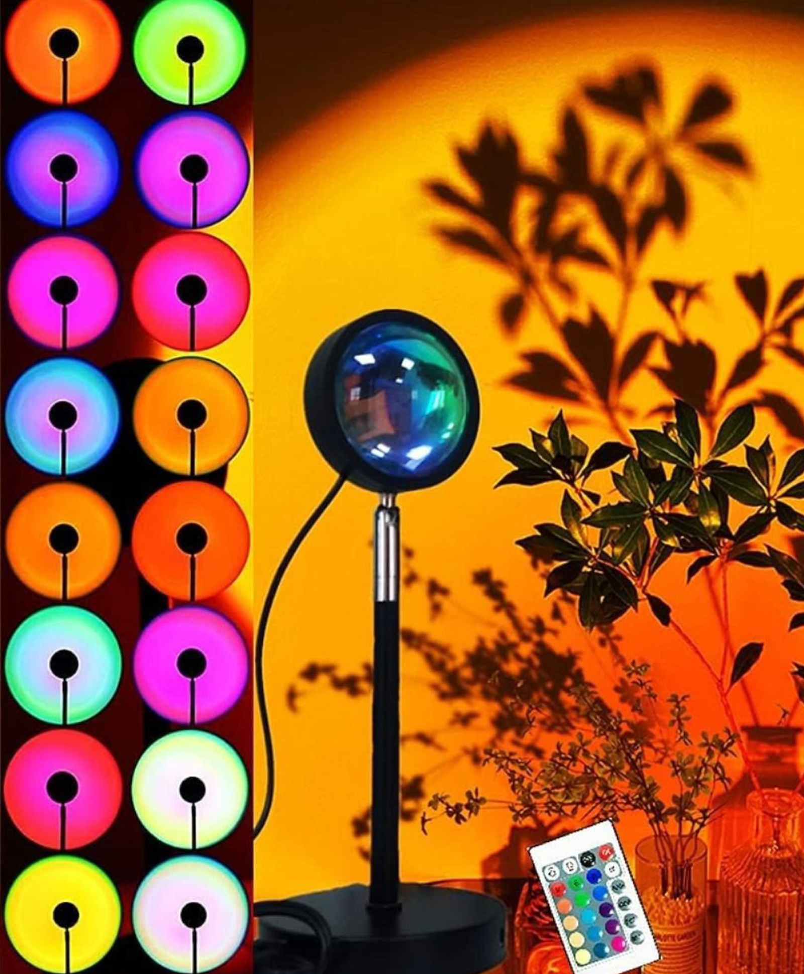 KolorFish 16 Colors Changing Sunset Lamp with Remote | Projection Lamp Light Projector | Mood Lighting for Home, Living Room, Party (USB Powered, Plastic Body)-image-4
