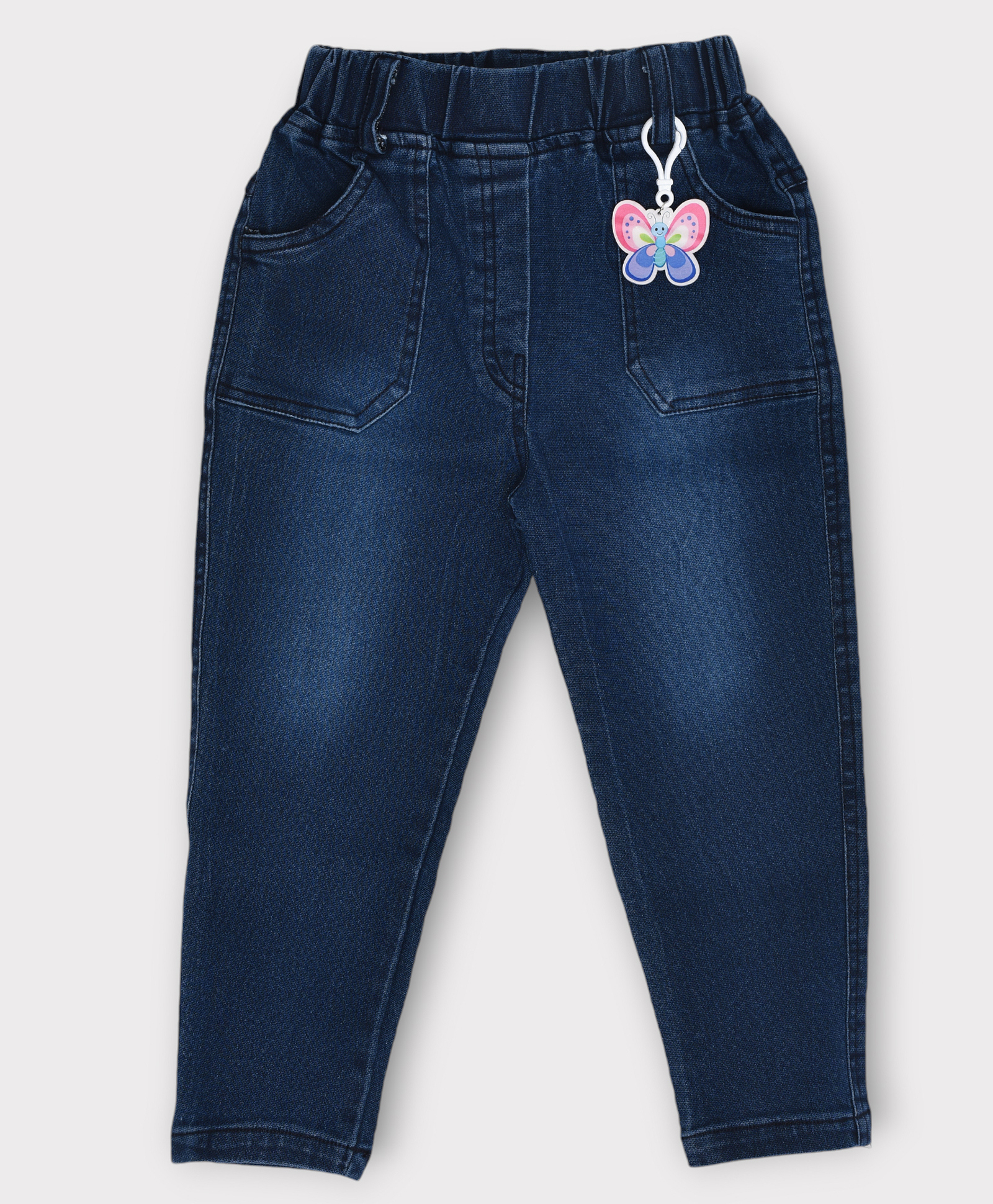 hrit Kiwi Denim Woven Mild Washed Jeans With Butterfly Keychain Set - Blue-picture-14