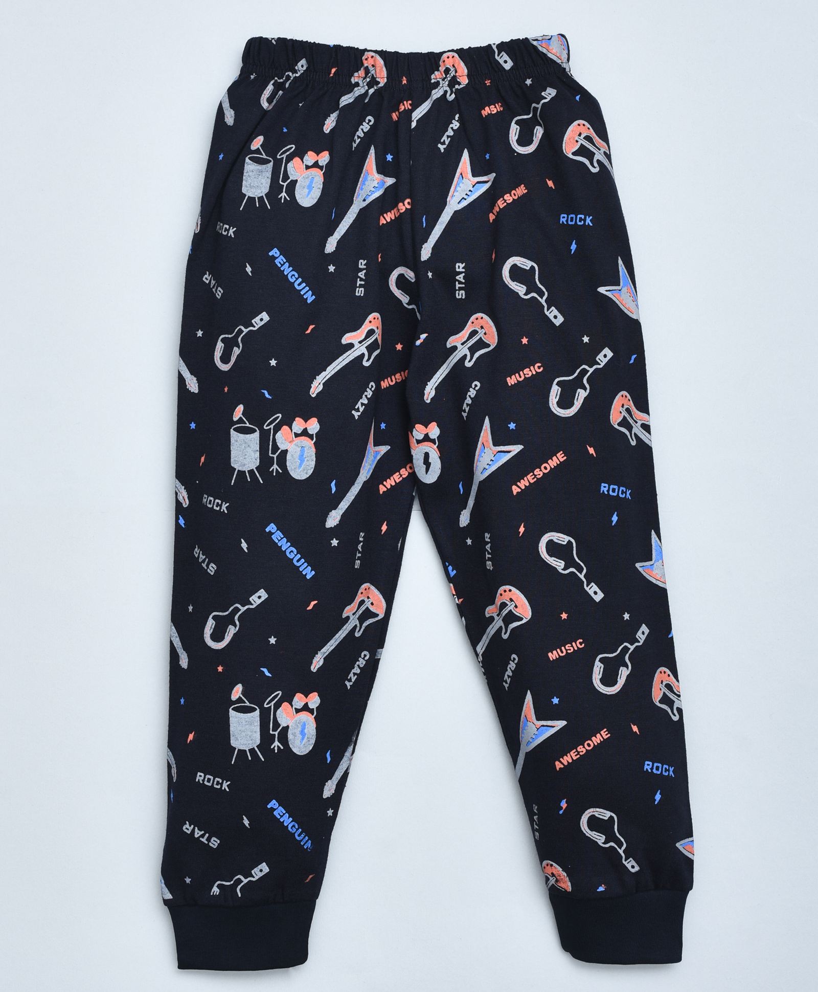 hrit Kiwi Cotton Knit Musical Instruments Printed Lounge Pant - Blue-picture-34