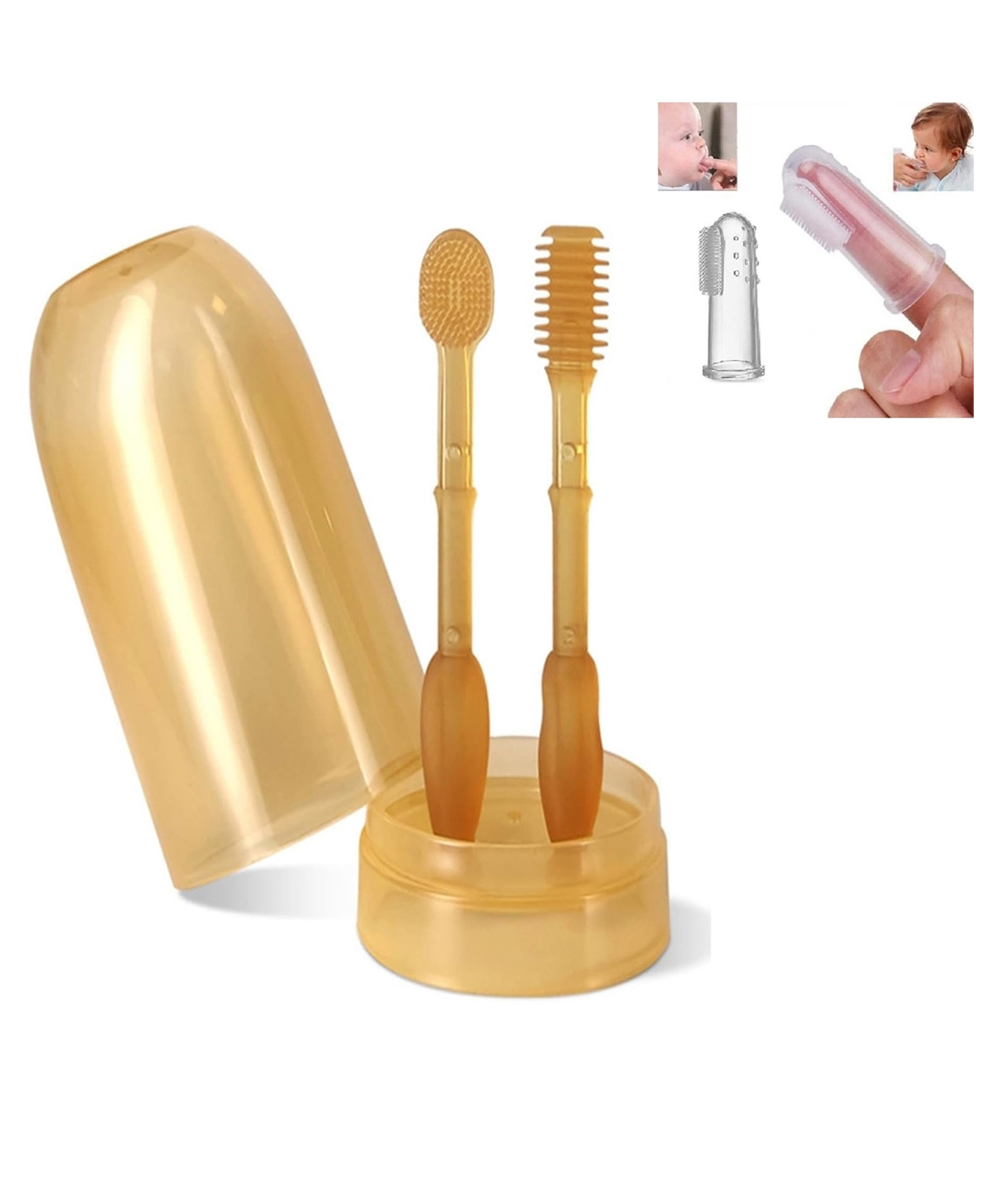 MUREN Baby Silicone Toothbrush 3pcs set Finger Brush & Training Toothbrush Kit with Case-0-18 Months-Color May Vary-picture-45