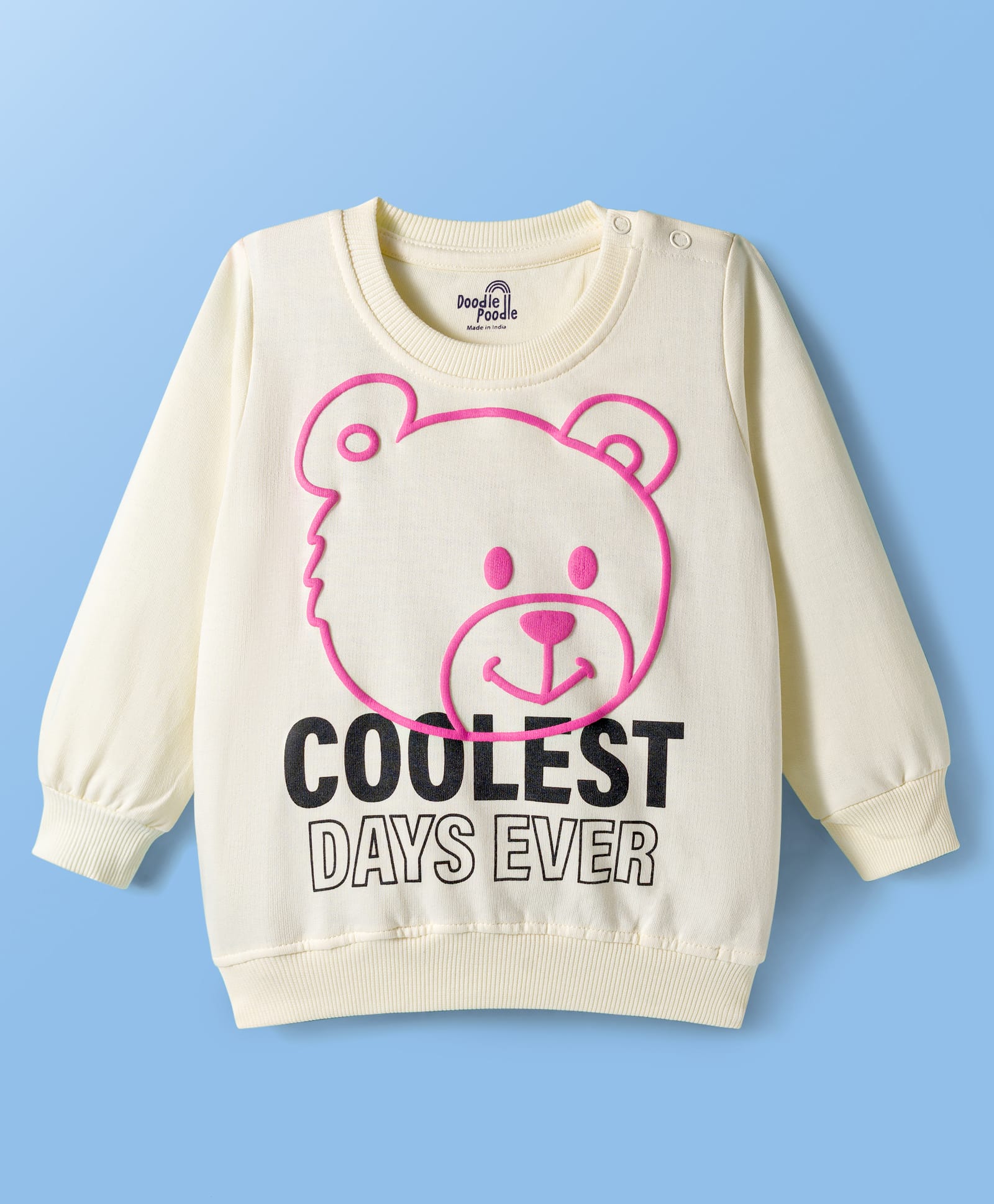 Doodle Poodle 100% Cotton Knit Full Sleeves Sweatshirt With Teddy Bear Print - White-image-32