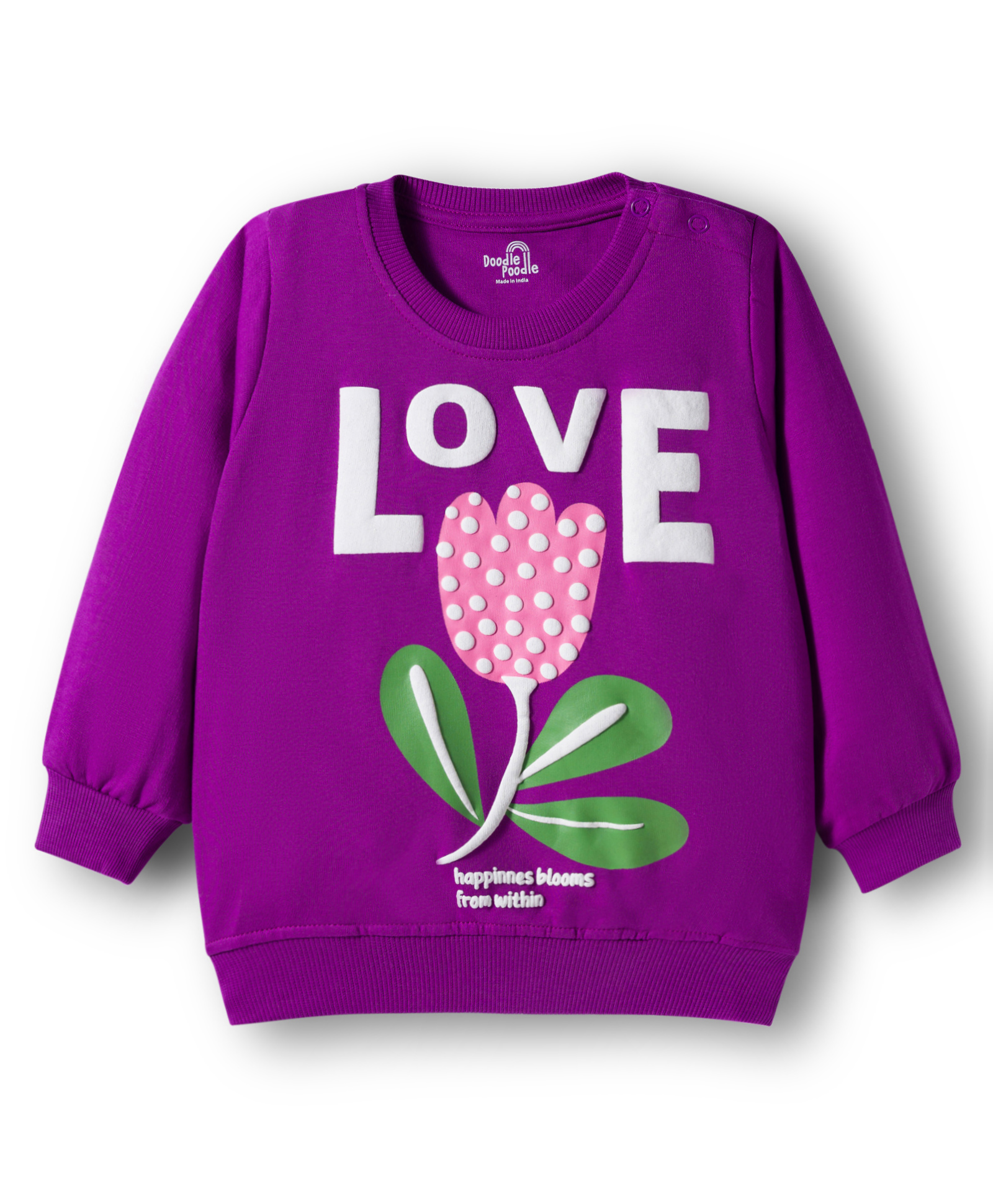 Doodle Poodle 100% Cotton Knit Full Sleeves Sweatshirt With Floral Print - Purple-picture-40