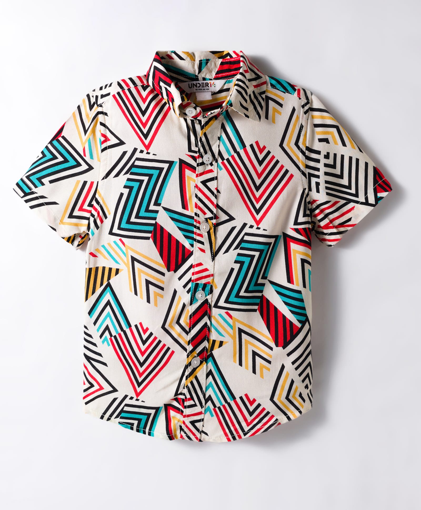 Under Fourteen Only Half Sleeves Geometric Printed Shirt - Cream-picture-11
