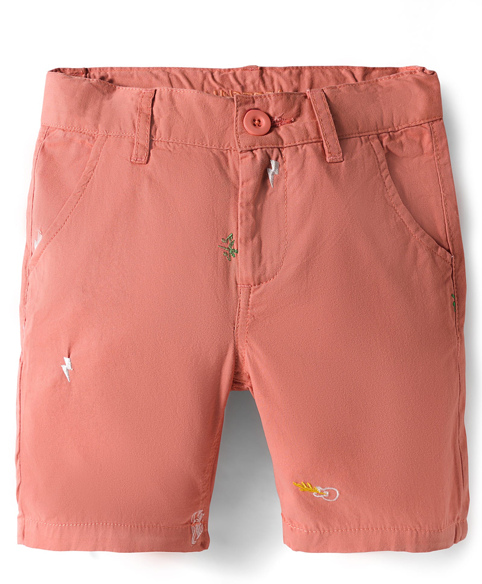 Under Fourteen Only Thunderbolt Embroidered Slim Fit Shorts - Peach-picture-22