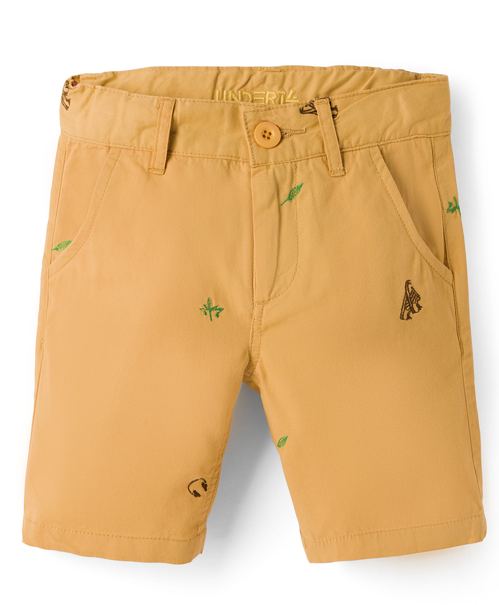 Under Fourteen Only Thunderbolt Embroidered Slim Fit Shorts - Mustard-picture-26