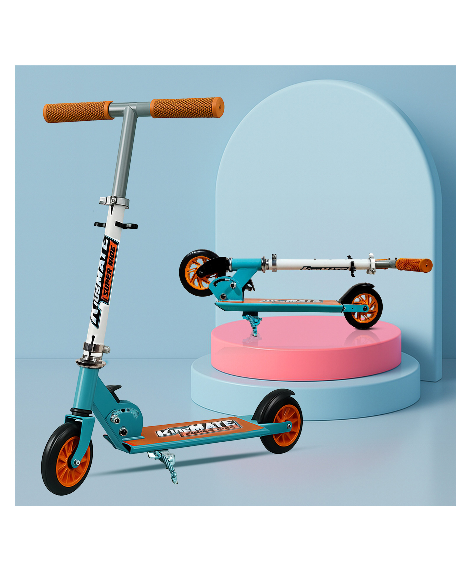 Kidsmate Super Metal Kick Scooter with PVC Wheels & Rear Brake | Foldable, Lightweight & 4-Level Adjustable Handlebar | Durable & Safe Kids Scooter for Boys & Girls 3+ Yrs - Orange-image-10