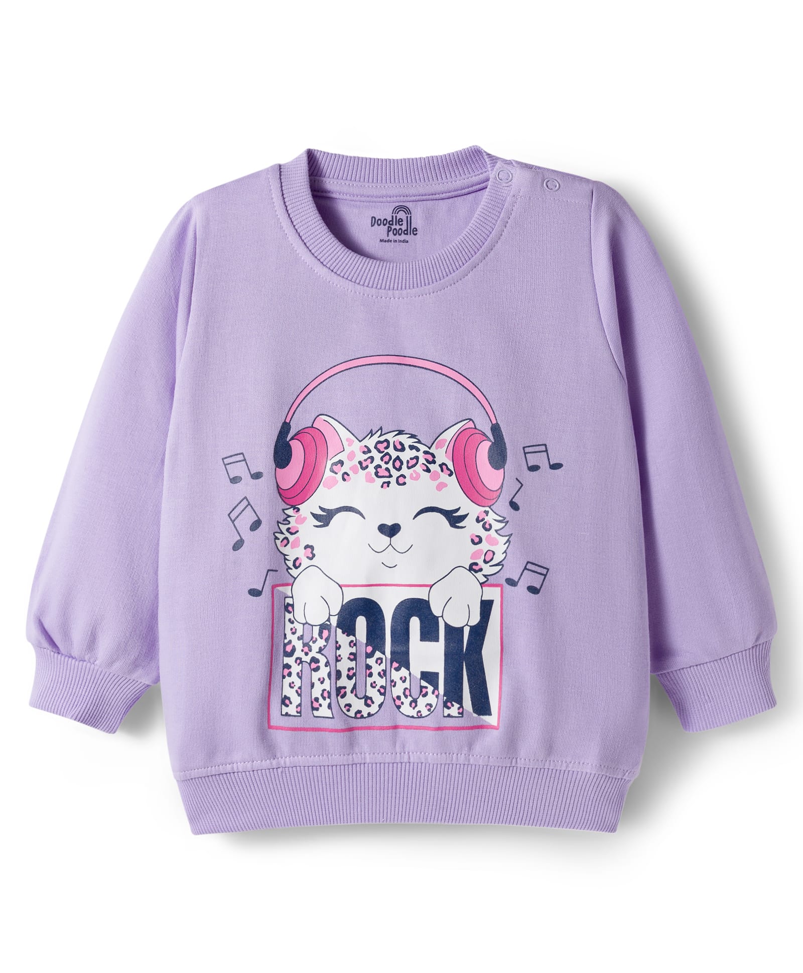 Doodle Poodle 100% Cotton Knit Full Sleeves Sweatshirt With Cat Print - Lavender-image-41
