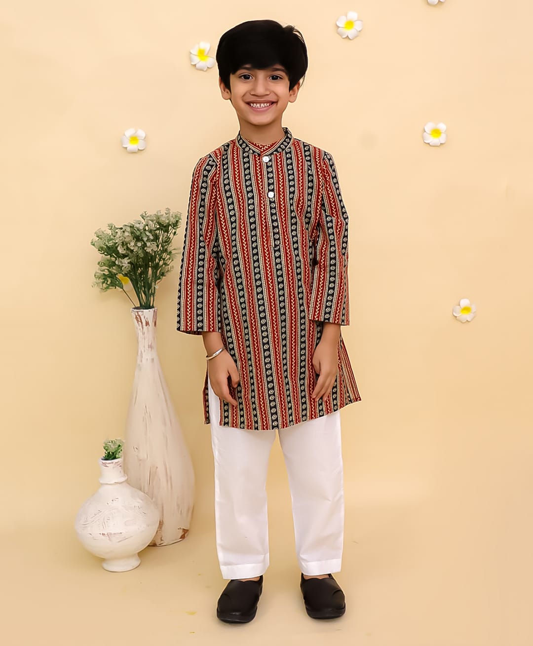 The Mom Store Cotton Knit Full Sleeves Kalamkari Work Printed Kurta Pyjama Set - Multi Colour-image-14