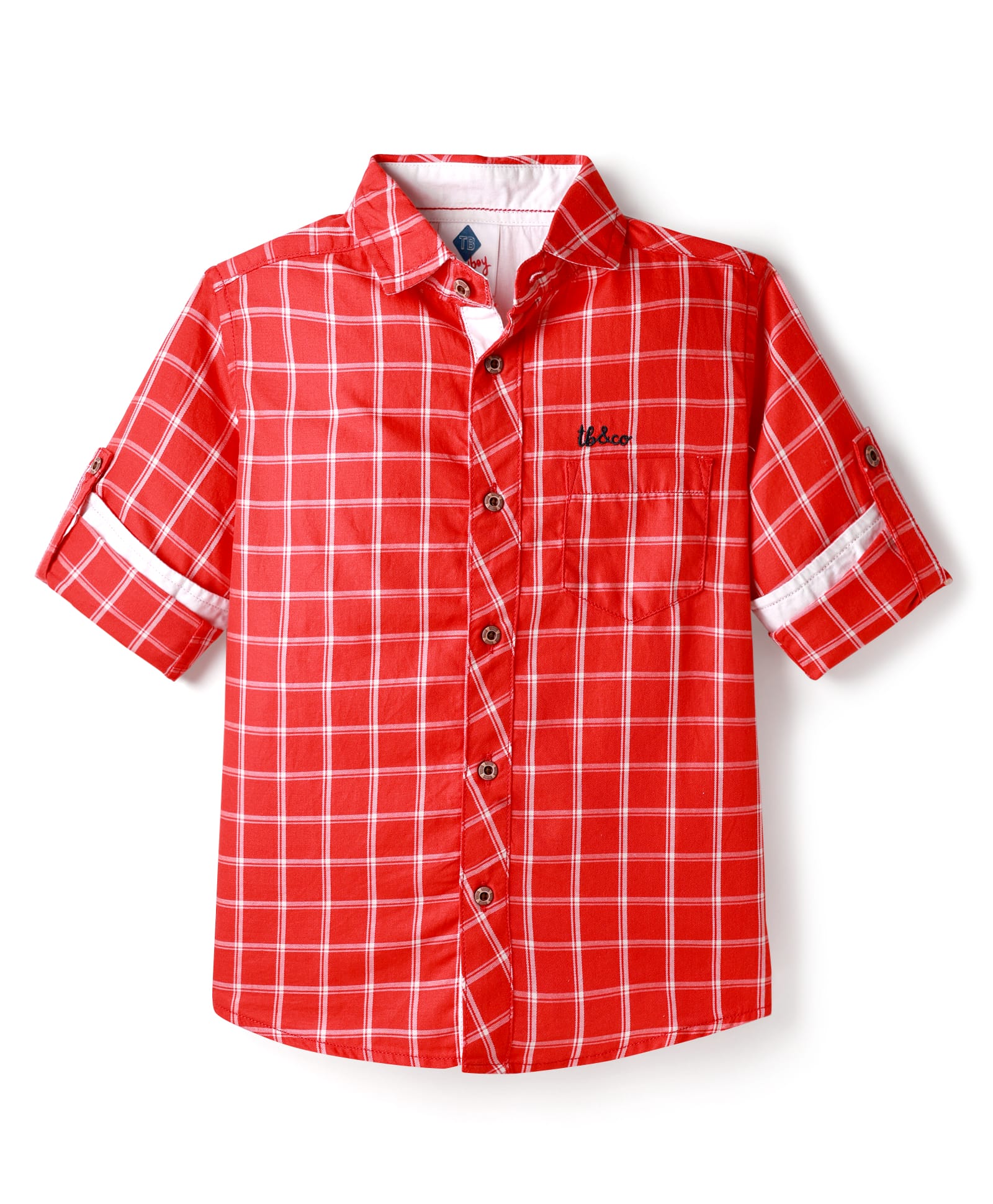 TONYBOY Cotton Woven Full Sleeves Window Pane Checked Shirt - Red-image-7