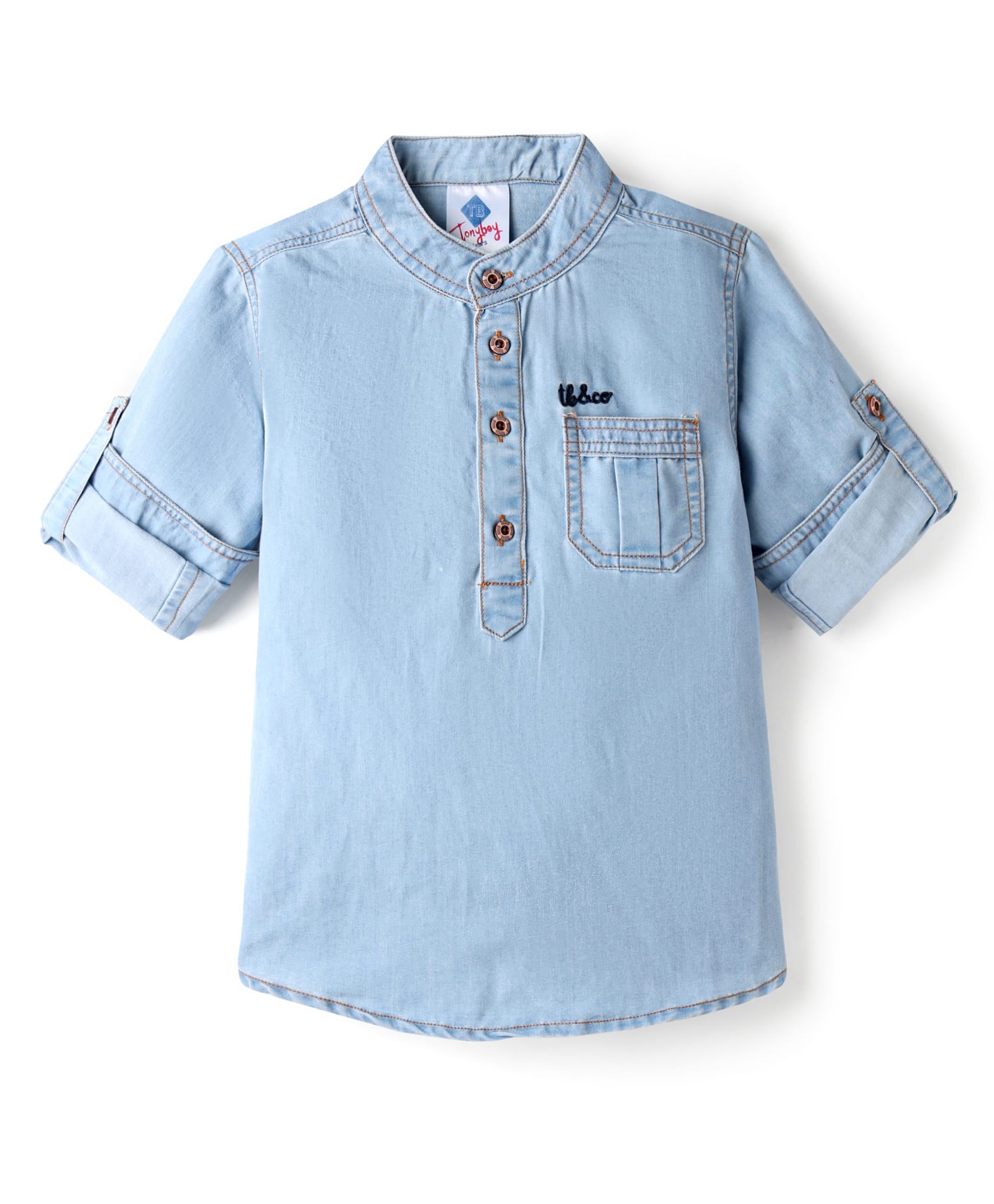 TONYBOY Denim Woven Full Sleeves Solid Kurta Style Shirt - Blue-image-38