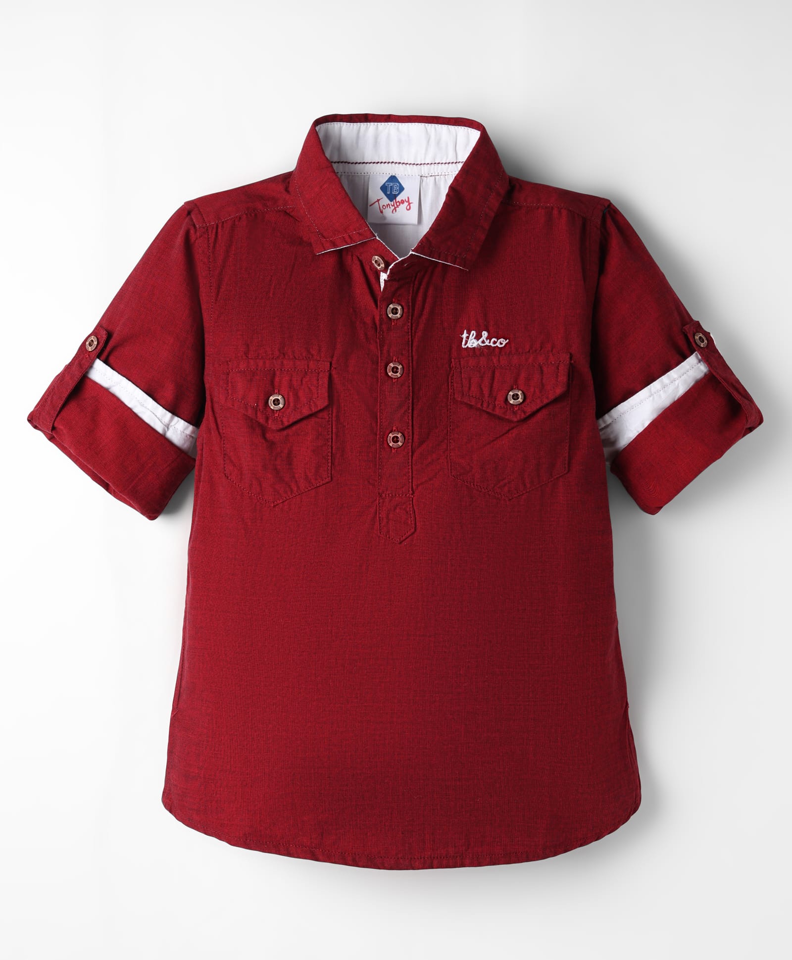 TONYBOY Cotton Woven Full Sleeves Solid Kurta Style Shirt - Maroon-image-47