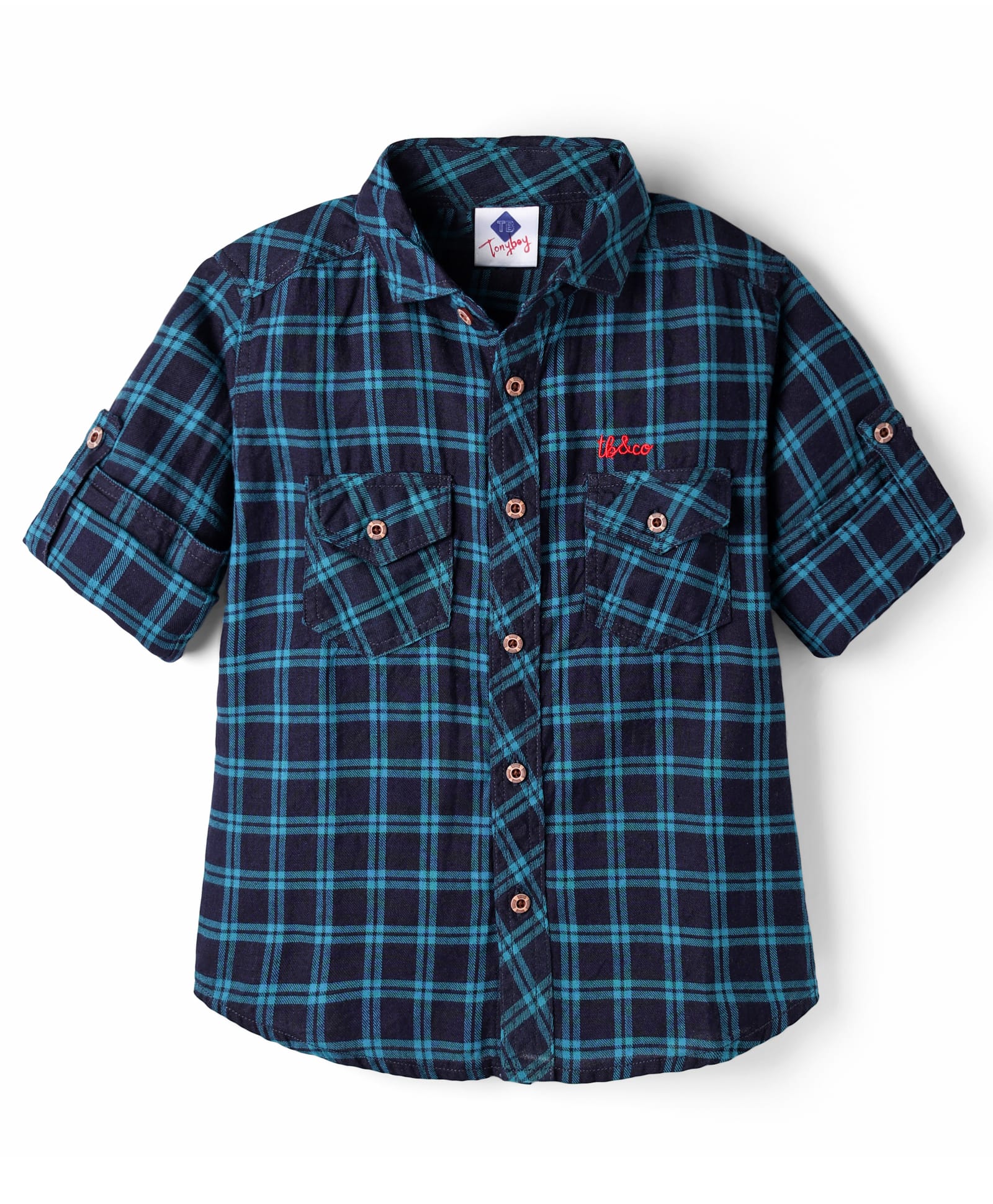 TONYBOY Cotton Woven Full Sleeves Checked Shirt - Navy Blue-image-16