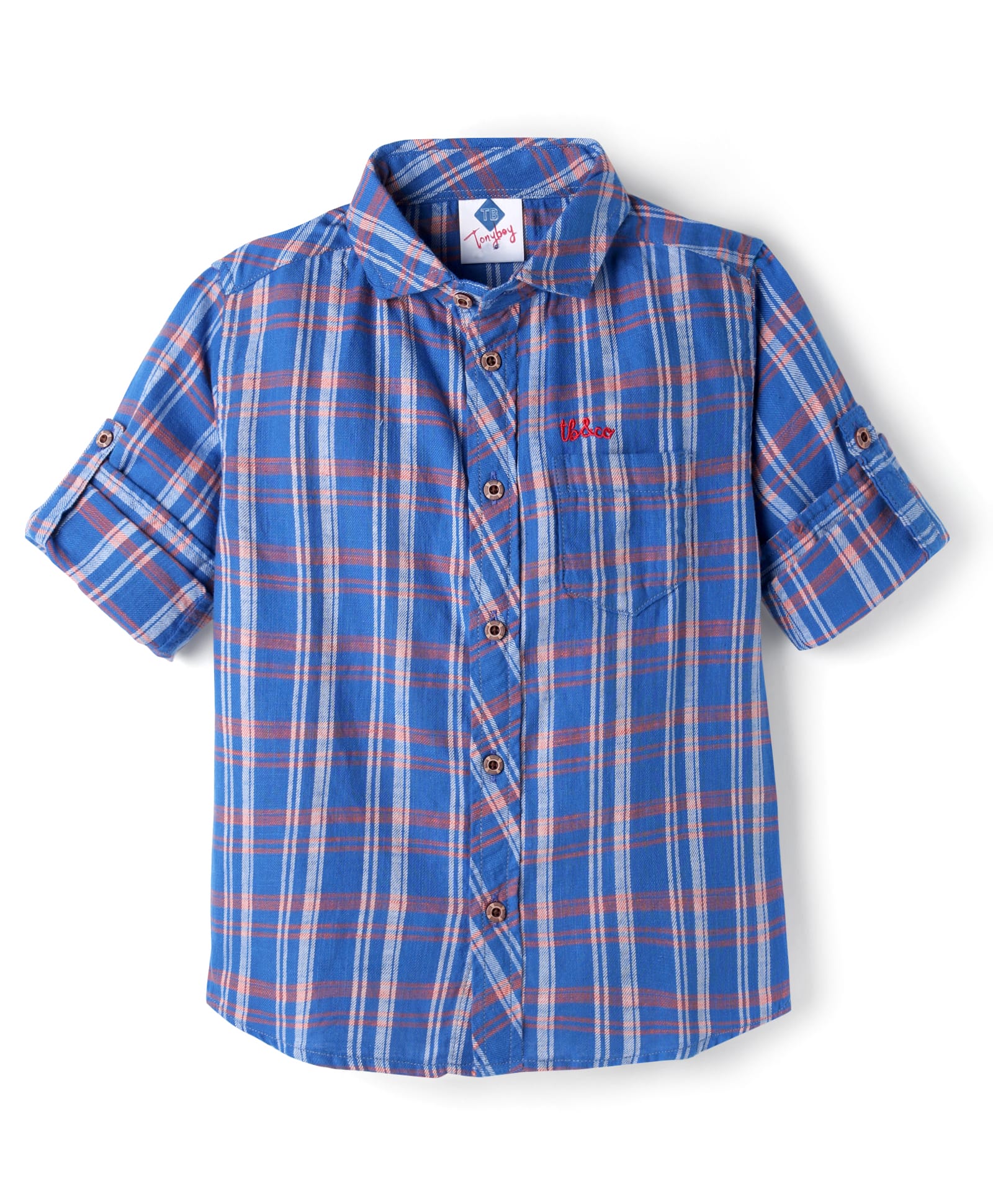 TONYBOY Cotton Woven Full Sleeves Checked Shirt - Blue Orange-picture-10