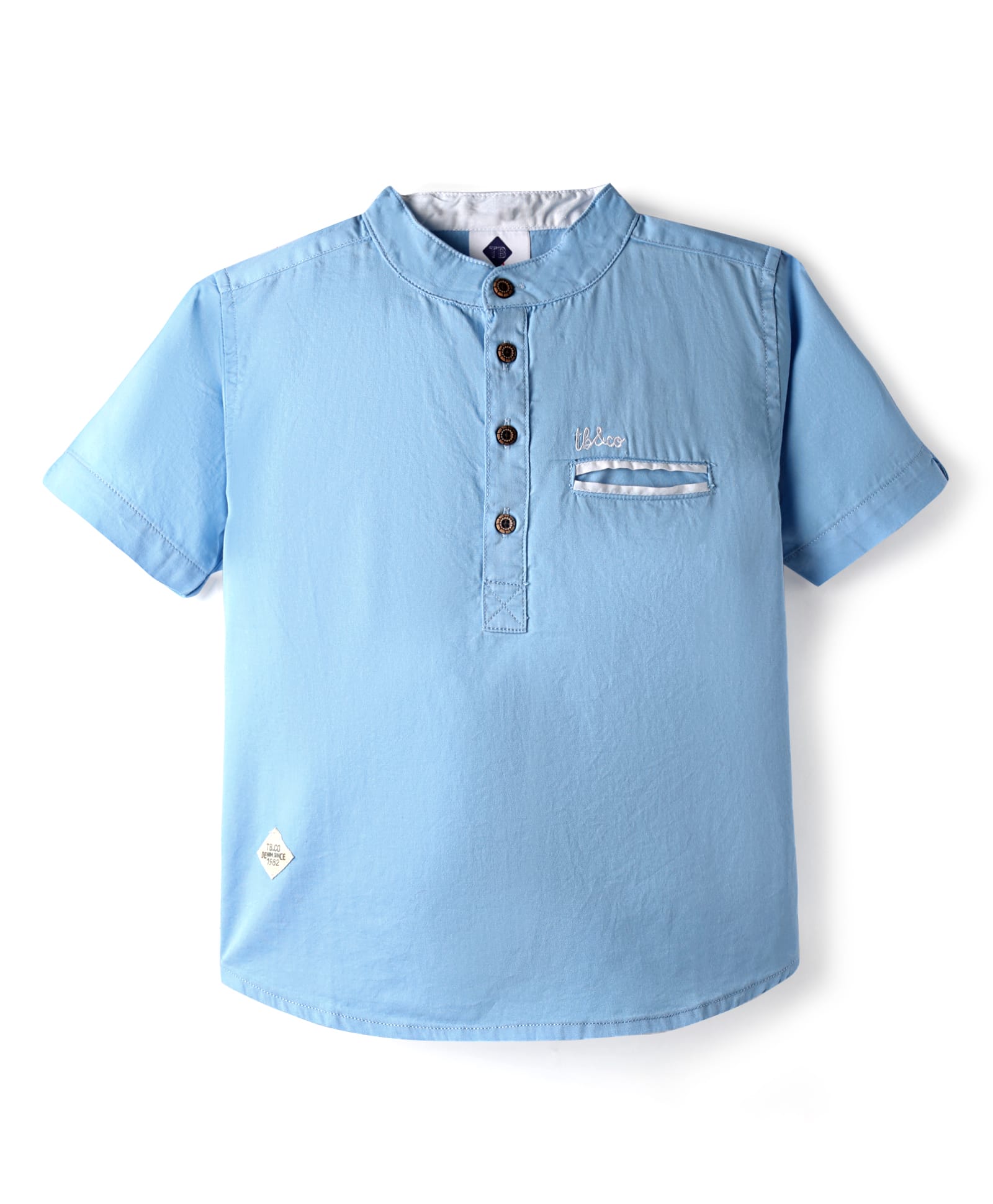 TONYBOY Cotton Woven Half Sleeves Typography Embroidered Kurta Style Shirt - Blue-image-39