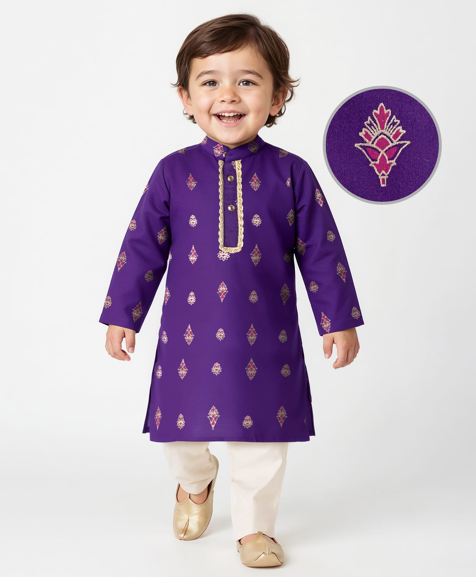 EARTHY TOUCH Woven Full Sleeves Kurta Pajama Set With Floral Print - Purple-picture-17