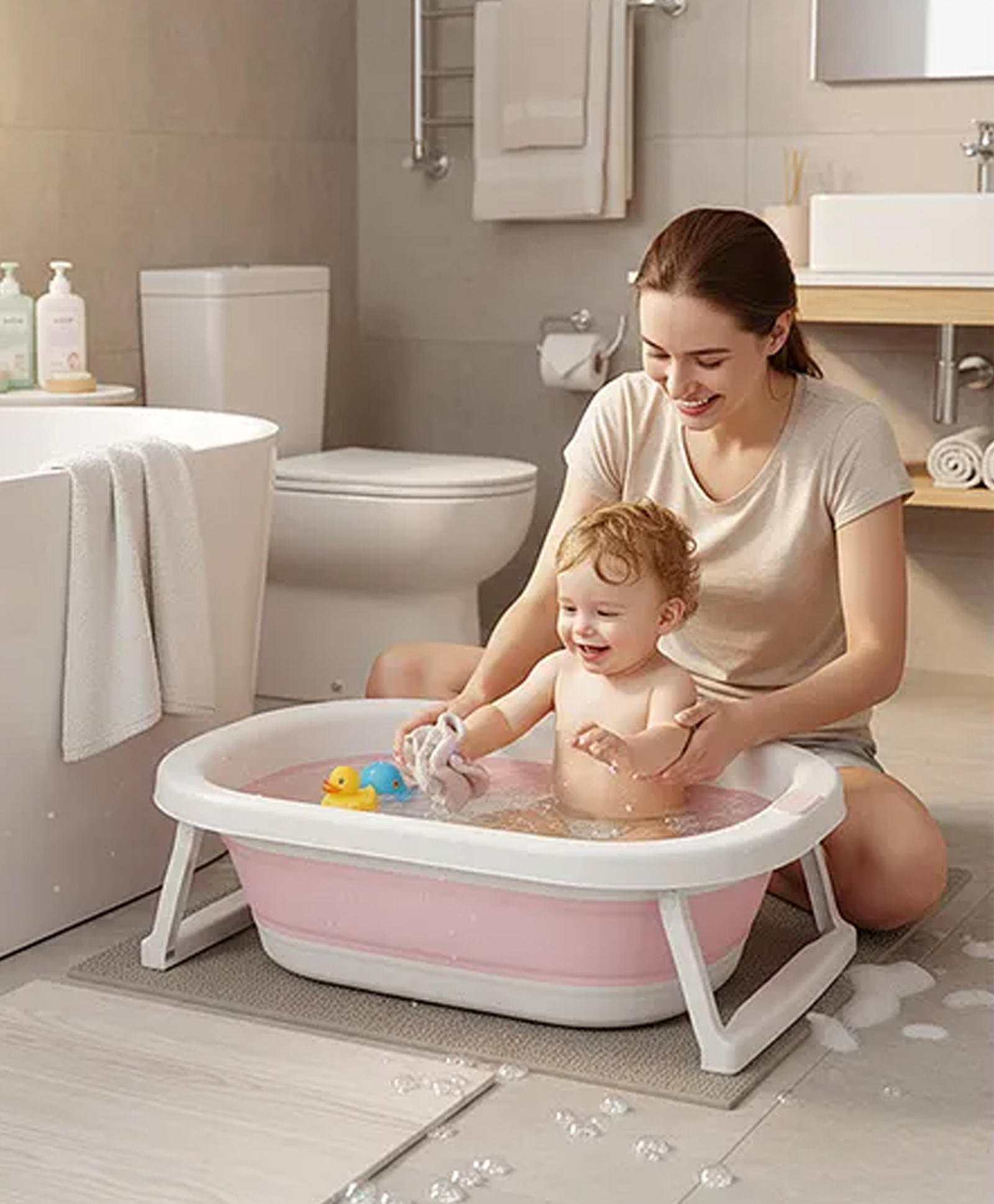 Babyhug Foldable Baby Bathtub - Pink - Free Size| Ideal for Infants & Toddlers| For Boys & Girls| Drain Plug| Non-slip Base| Travel Friendly| Compact Fold for Easy Storing-picture-12