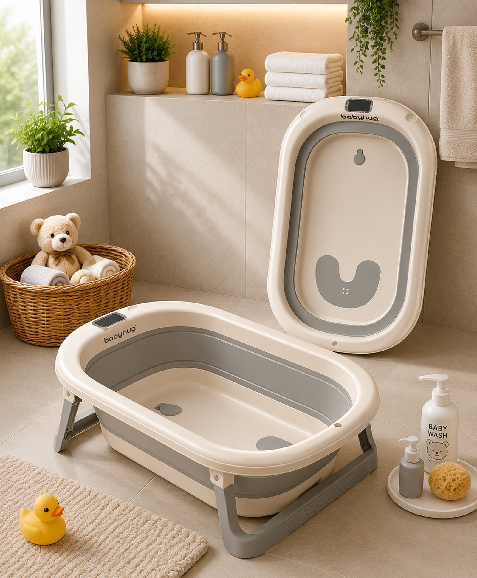 Babyhug Foldable Baby Bathtub - Grey - Free Size| Ideal for Infants & Toddlers| For Boys & Girls| Drain Plug| Non-slip Base| Travel Friendly| Compact Fold for Easy Storing-image-35