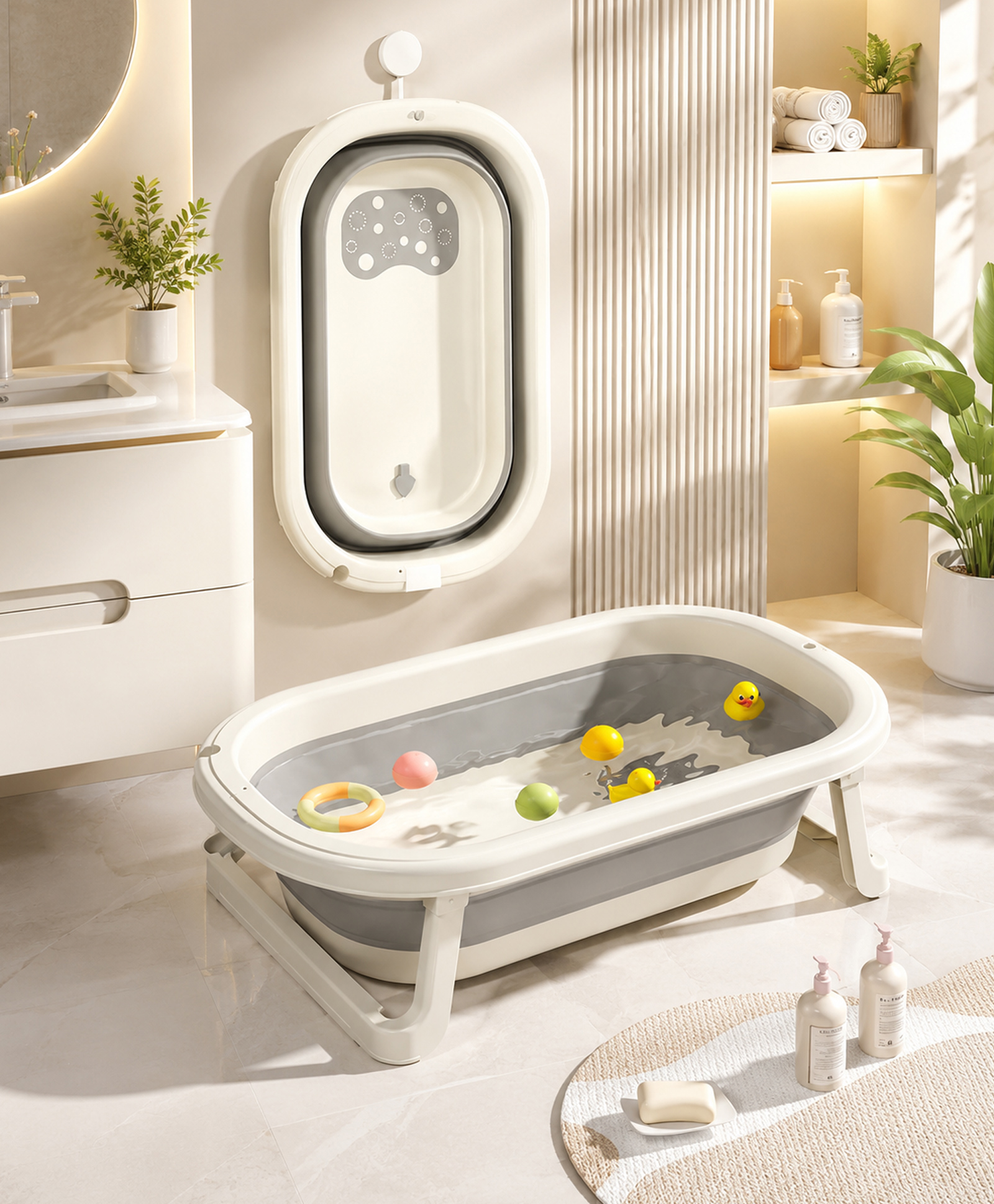 Babyhug Foldable Baby Bathtub - Grey - Free Size| Ideal for Infants & Toddlers| For Boys & Girls| Drain Plug| Non-slip Base| Travel Friendly| Compact Fold for Easy Storing-picture-21