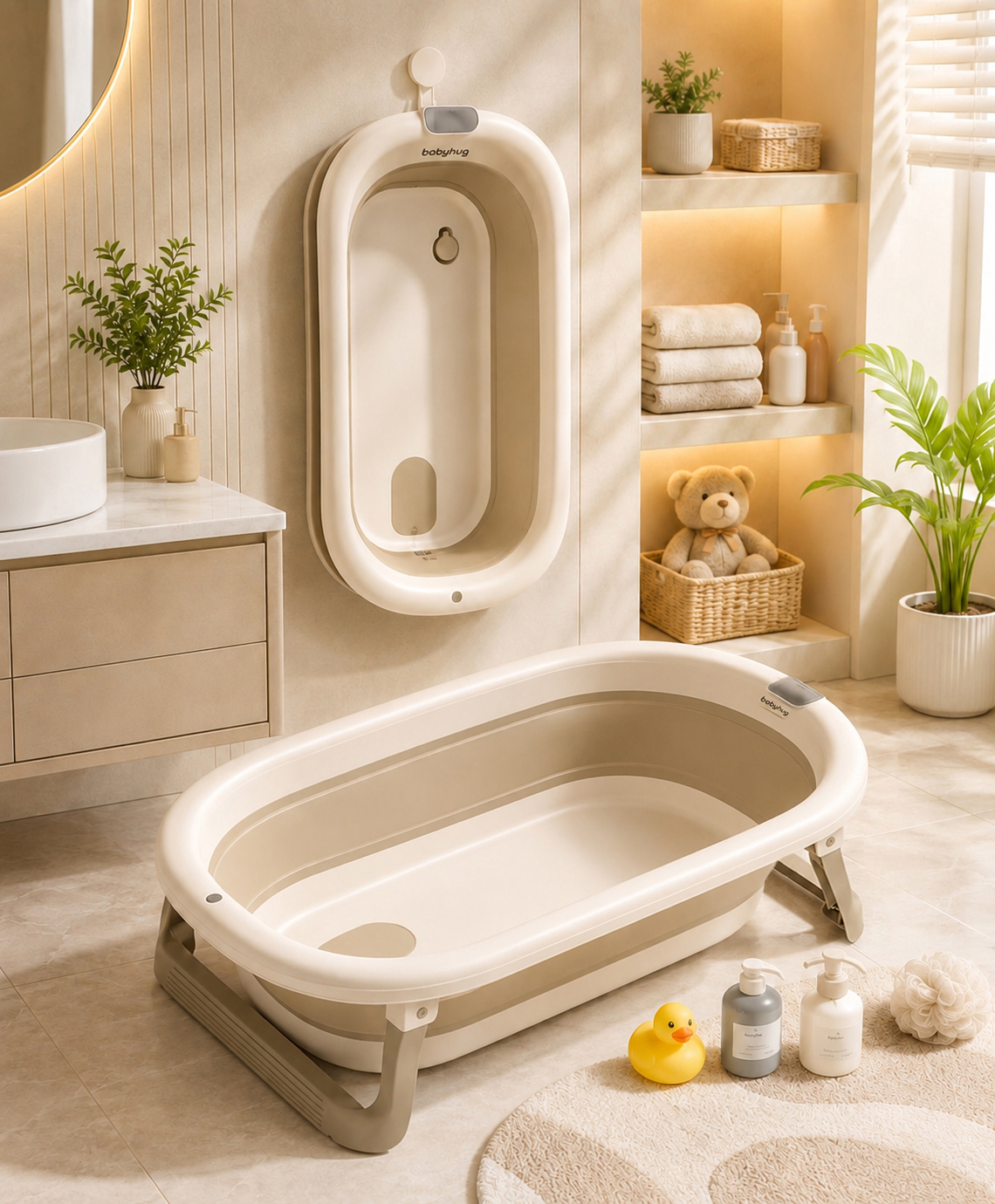 Babyhug Foldable Baby Bathtub - Khaki - Free Size| Ideal for Infants & Toddlers| For Boys & Girls| Drain Plug| Non-slip Base| Travel Friendly| Compact Fold for Easy Storing-picture-19