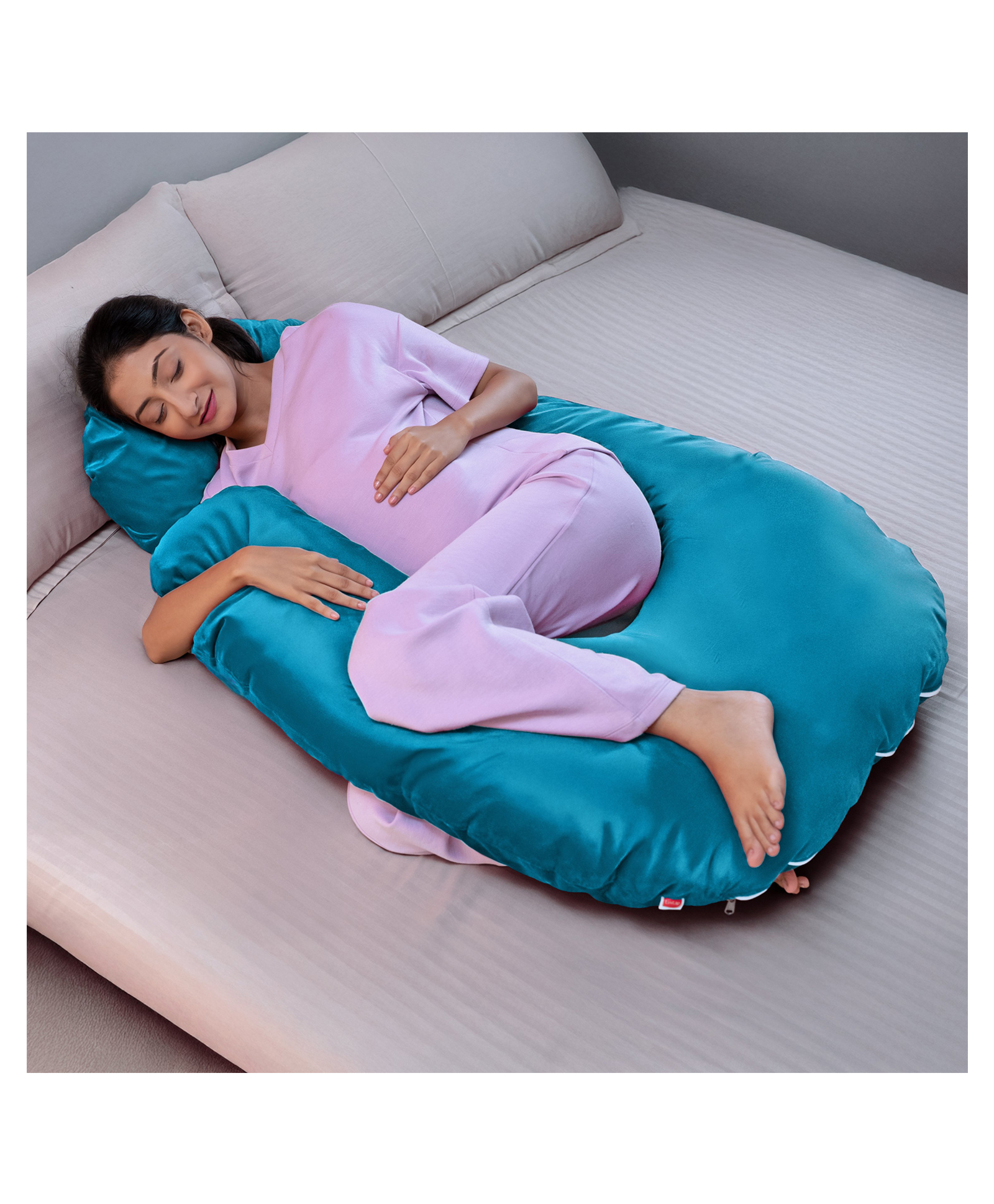 Luv Lap G-Shaped Maternity Pillow for Pregnant Women Full Body Support & Washable Cover - Teal Blue-image-38