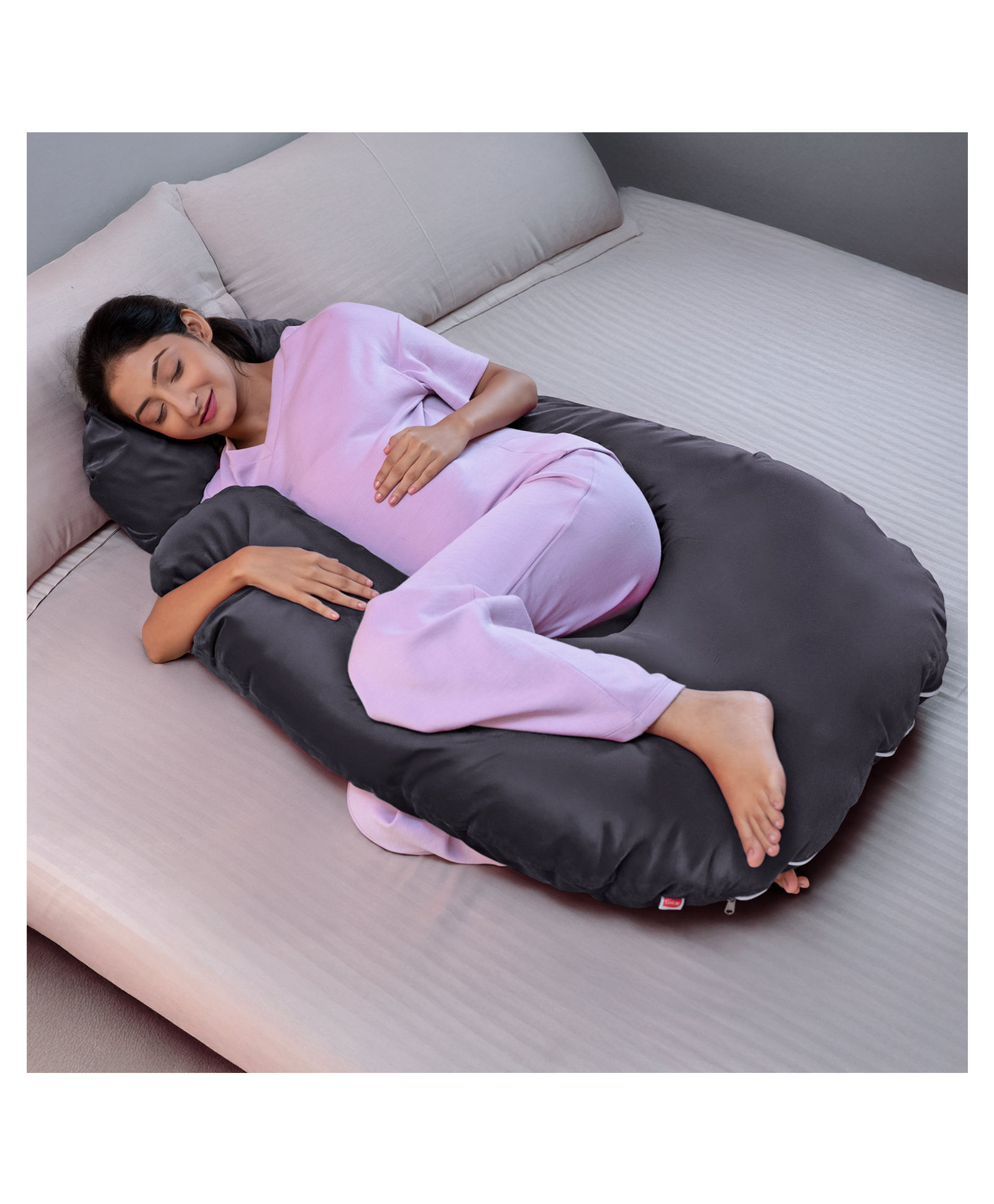 Luv Lap G-Shaped Maternity Pillow for Pregnant Women Full Body Support & Washable Cover - Grey