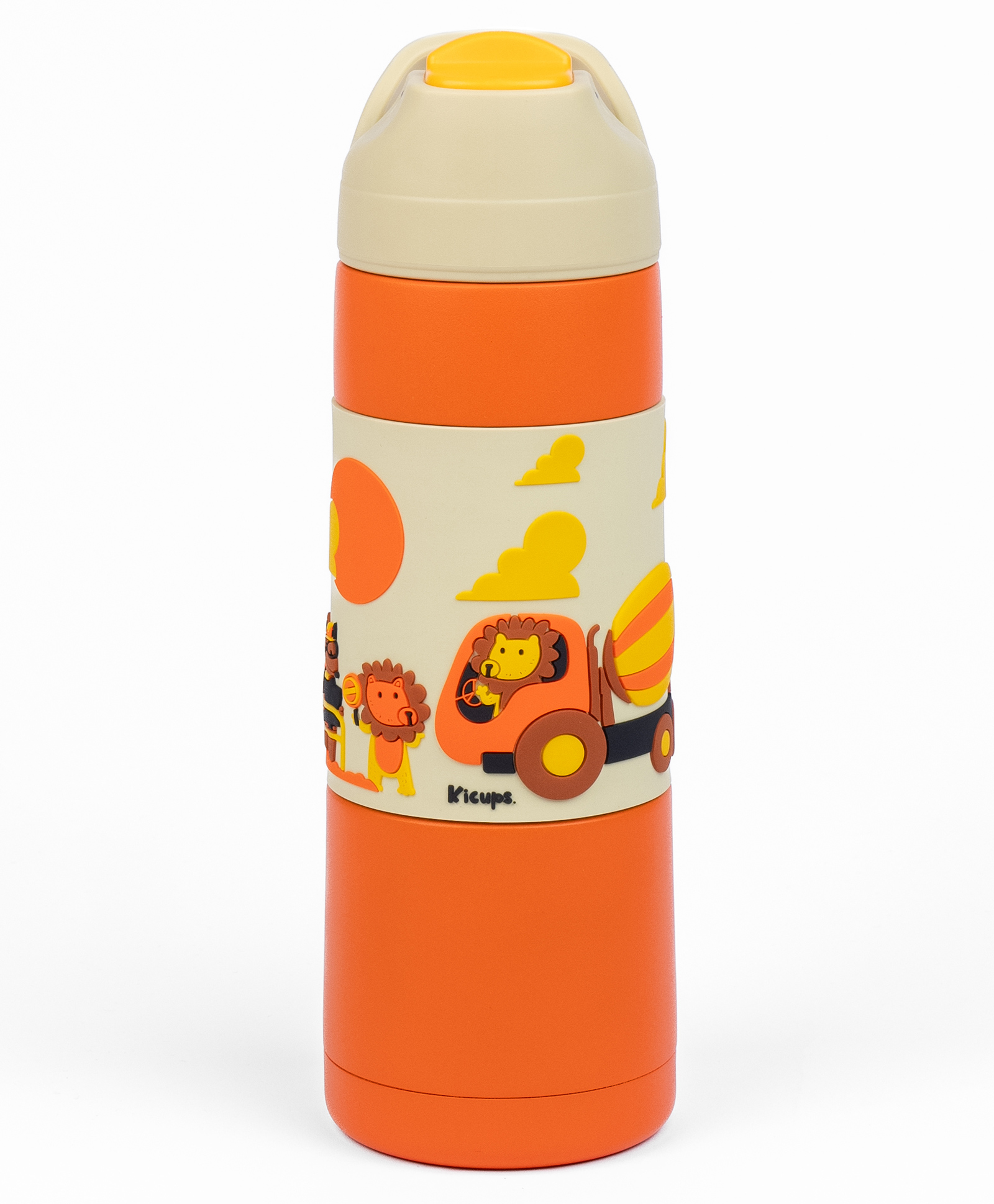 Kicups Stainless Steel Kids Water Bottle Double Wall Vacuum Insulated Flask 12 Hours Hot & Cold Water Bottle For Girls/Boys Little Builders Orange & Peach - 550 ml-image-28