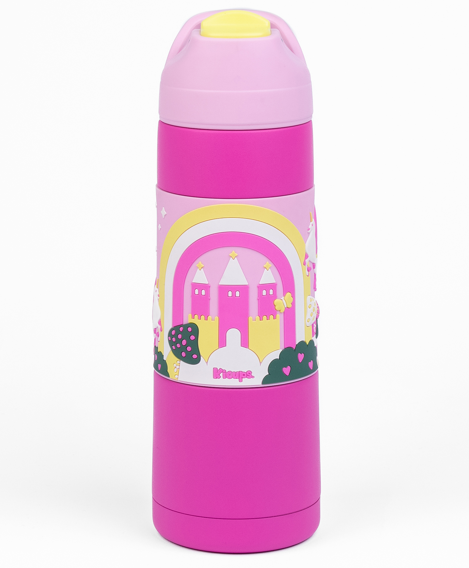 Kicups Stainless Steel Kids Water Bottle Double Wall Vacuum Insulated Flask 12 Hours Hot & Cold Water Bottle For Girls/Boys Whimsical Wonderland Pink - 550 ml-image-18