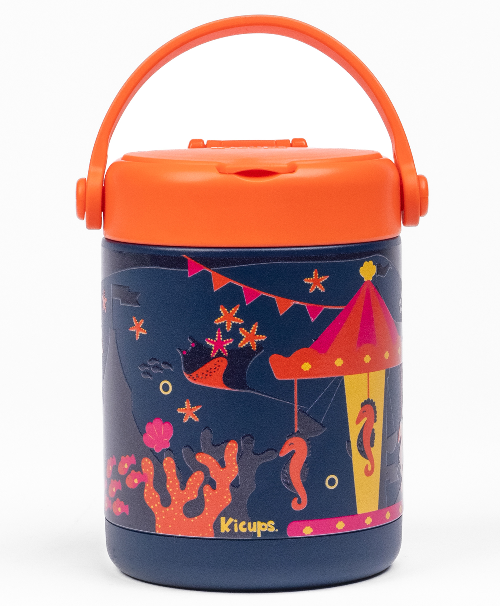 Kicups Food Jar | Hot/Cold Food for Toddlers | Soup | Food Flask | Food Storage Traveling Box 488 ML Stainless Steel Fin Fiesta - Blue-image-34