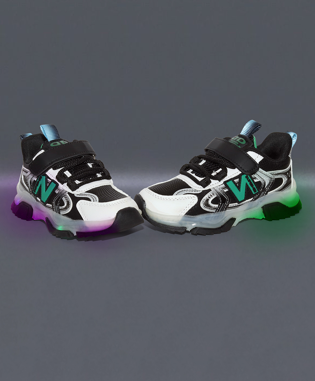 NEW STEPS Colour Blocked With Velcro Closure LED Shoes - Black-picture-10