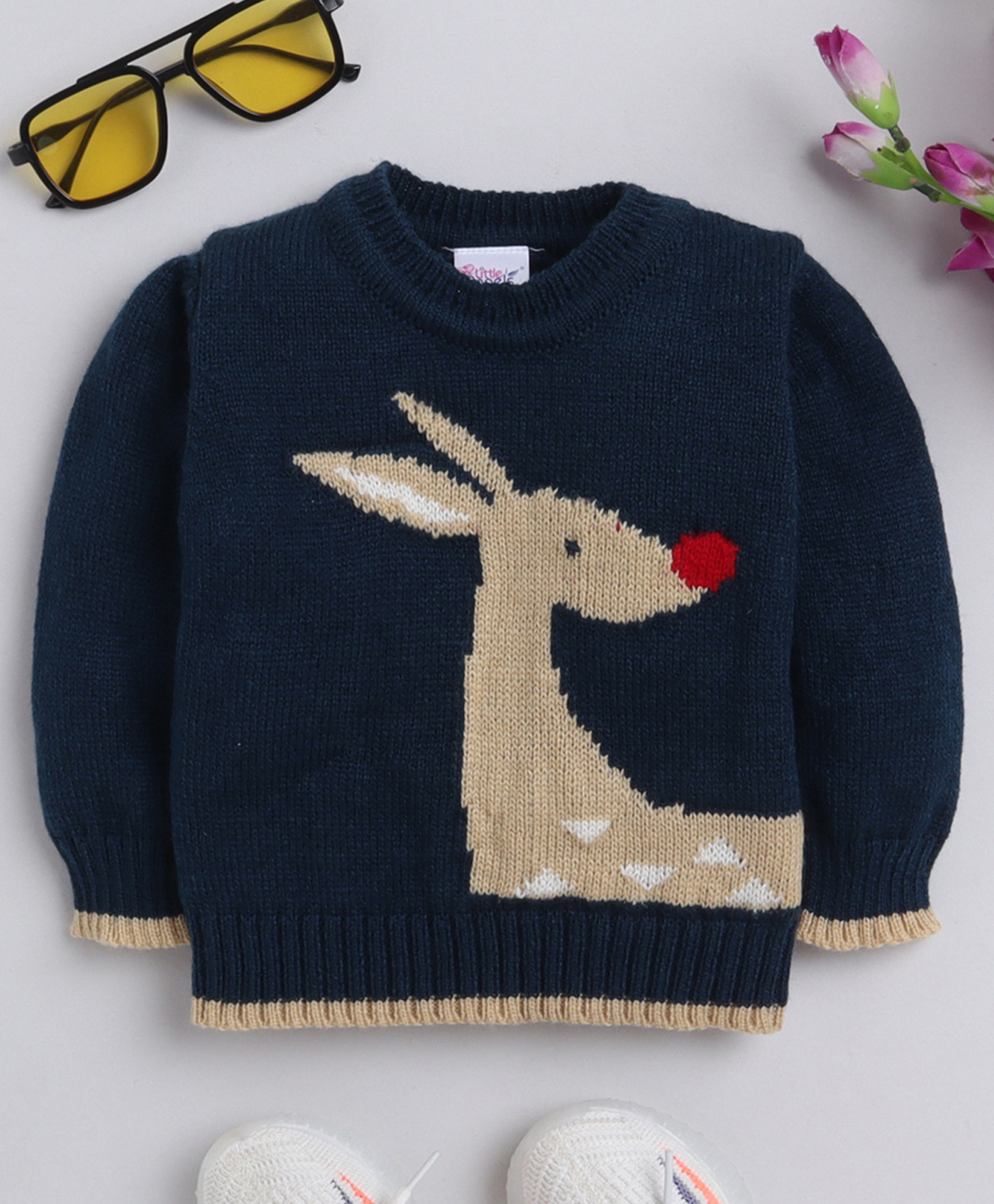 Little Angels Woollen Knit Full Sleeves Deer Designed Sweater - Navy Blue-image-46