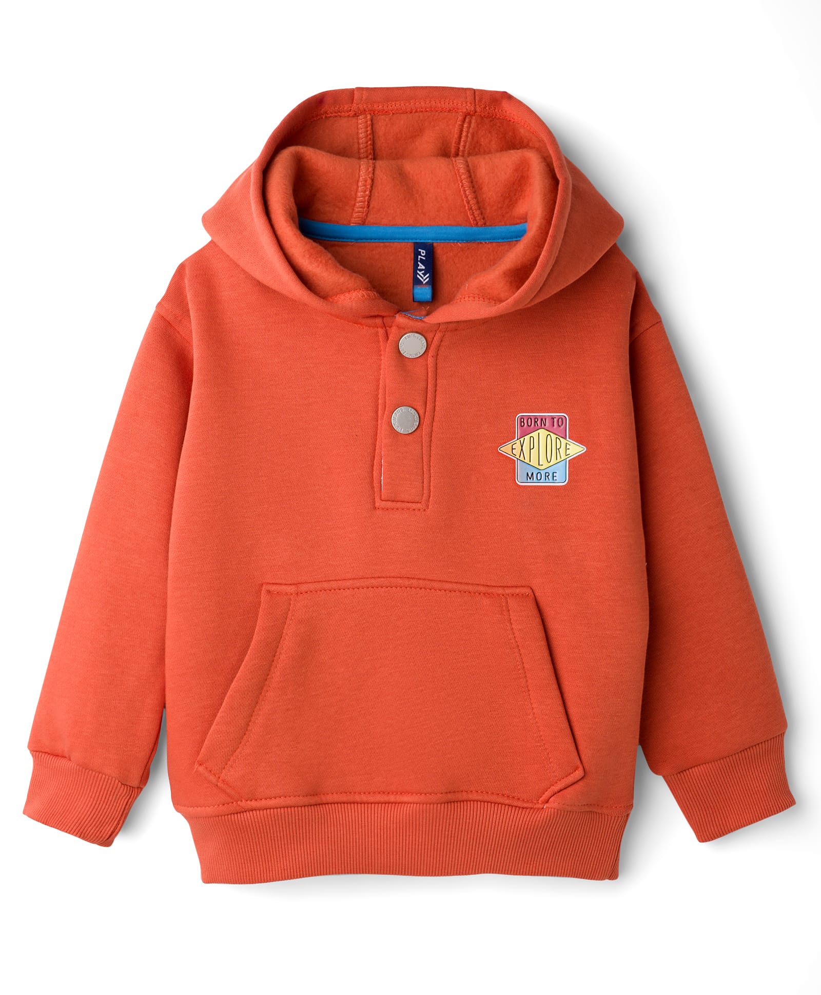 Little Kangaroos Fleece Knit Full Sleeves Hooded Sweatshirt with Text Print & Kangaroo Pocket - Rust Orange-picture-19