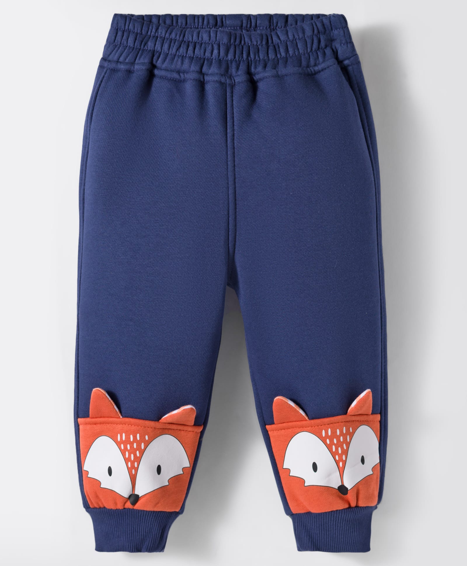 Little Kangaroos Fleece Knit Full Length Lounge Pant With Animal Face Embriodery & Ear Applique - Navy Blue-image-25