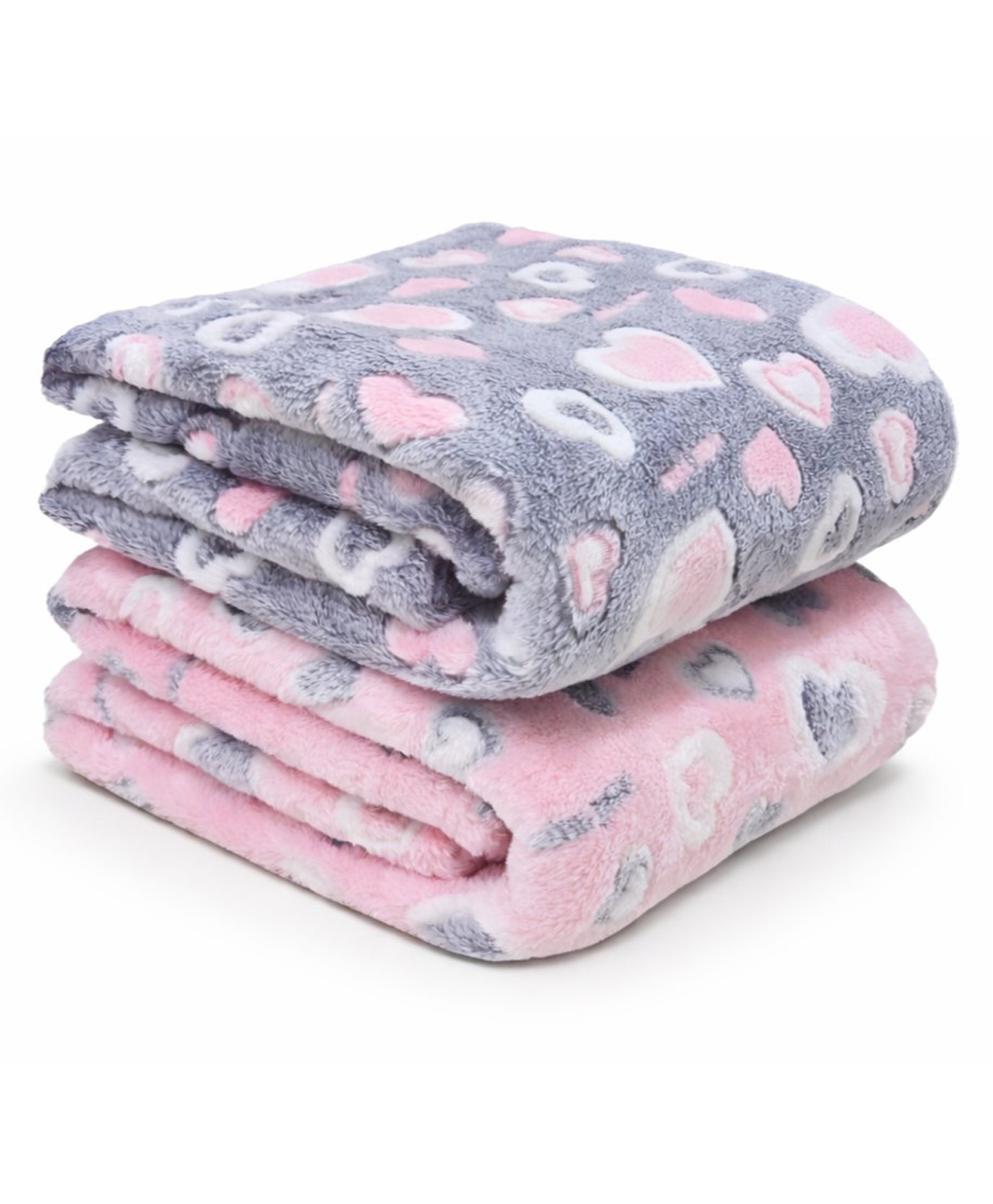 BRANDONN Single Ply Coral Blanket Combo Pack Heart Prints - Peach & Grey-image-27