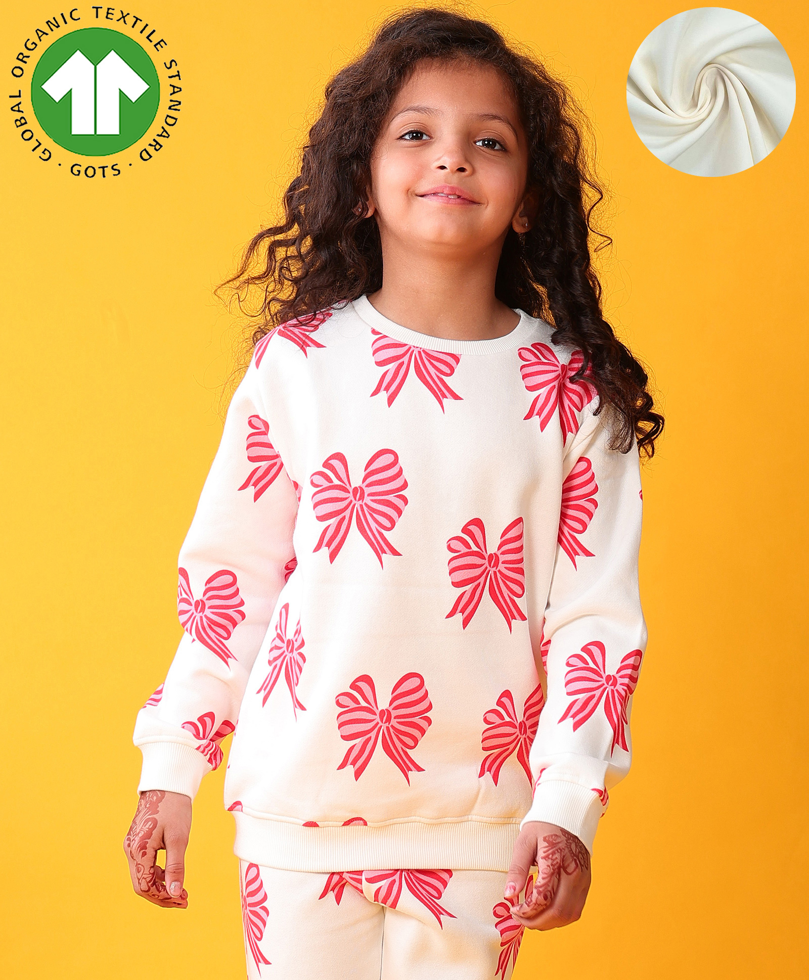 Anthrilo Fleece Knit Full Sleeves Bow Printed Sweatshirt - Pink-picture-28