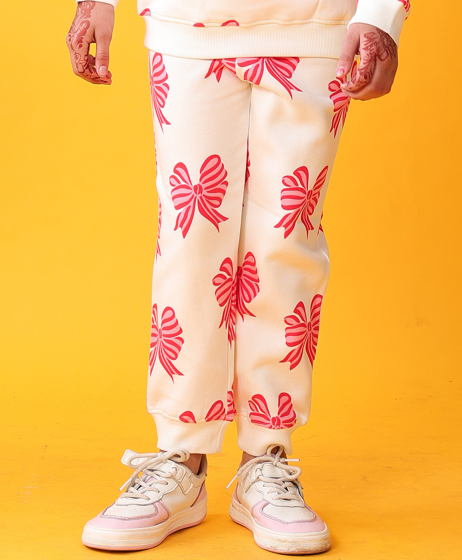 Anthrilo Fleece Knit Bow Printed Jogger - Pink-picture-25