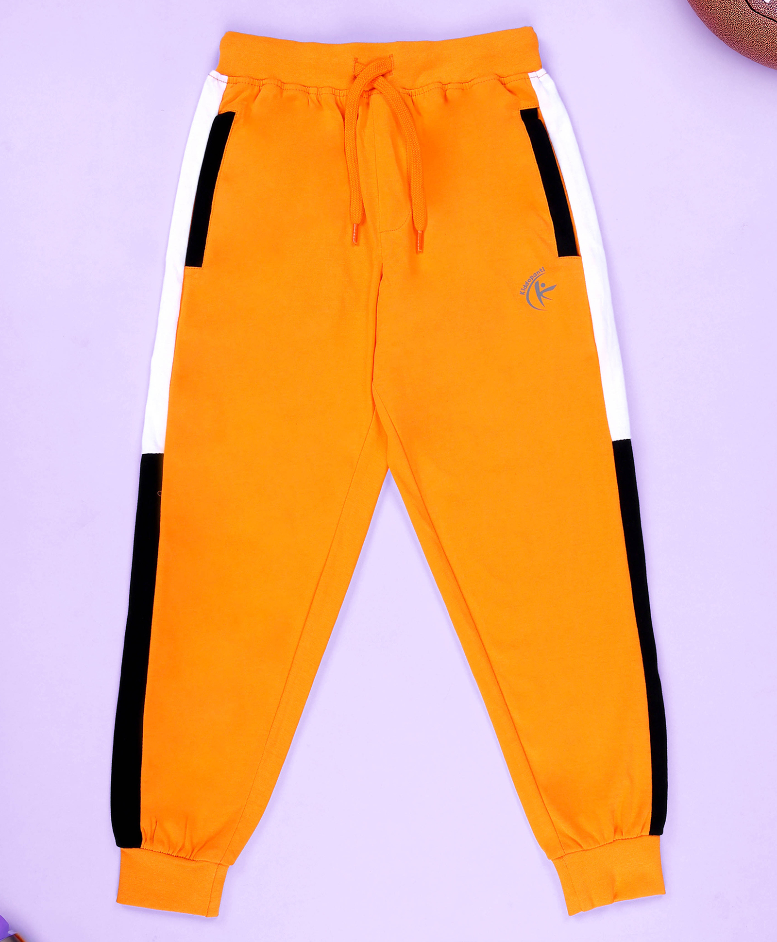 Kiddopanti Cotton Knit Side Taped Track Pants - Orange-image-22
