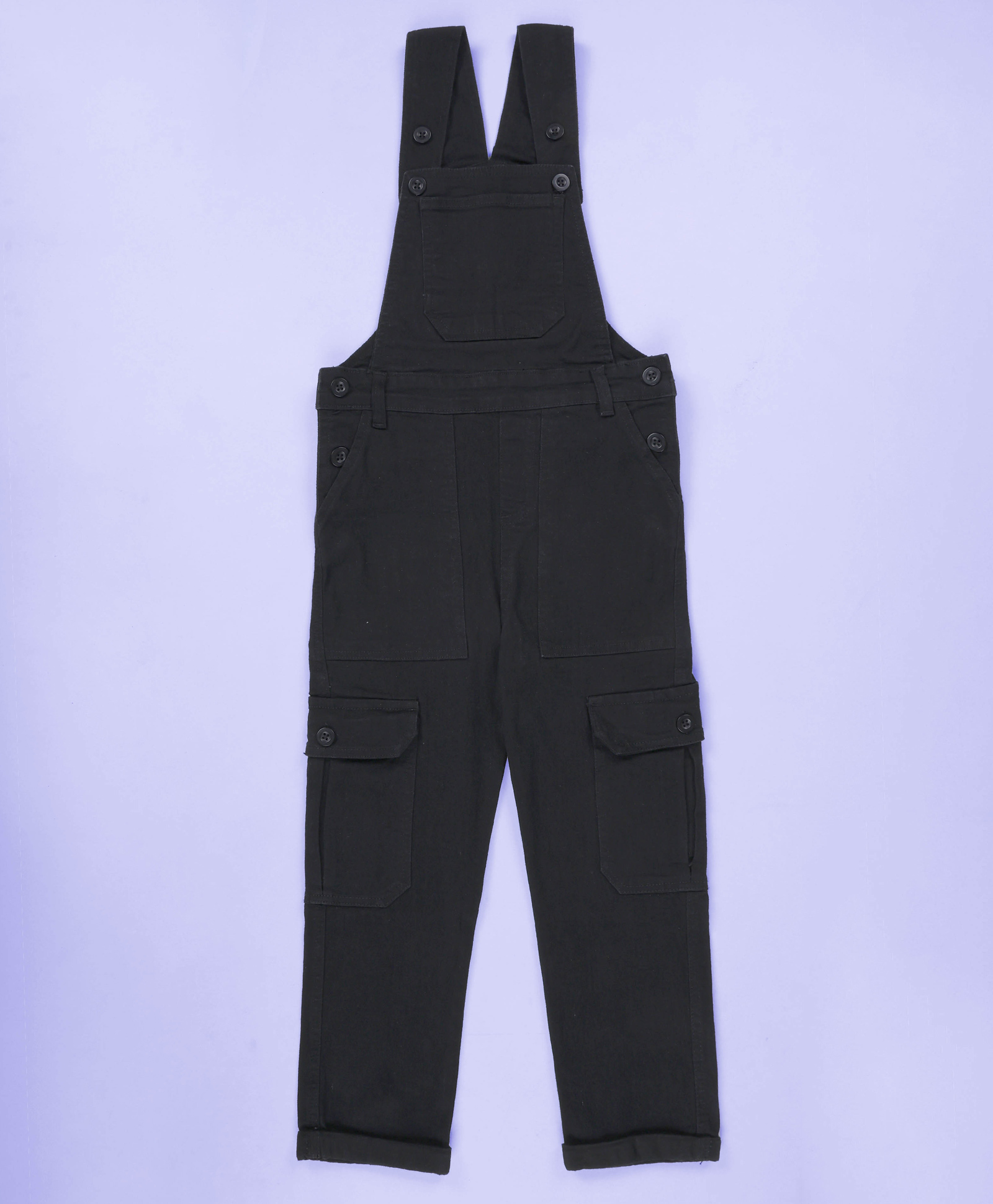 Kiddopanti Denim Woven Solid Dungaree - Black-image-29