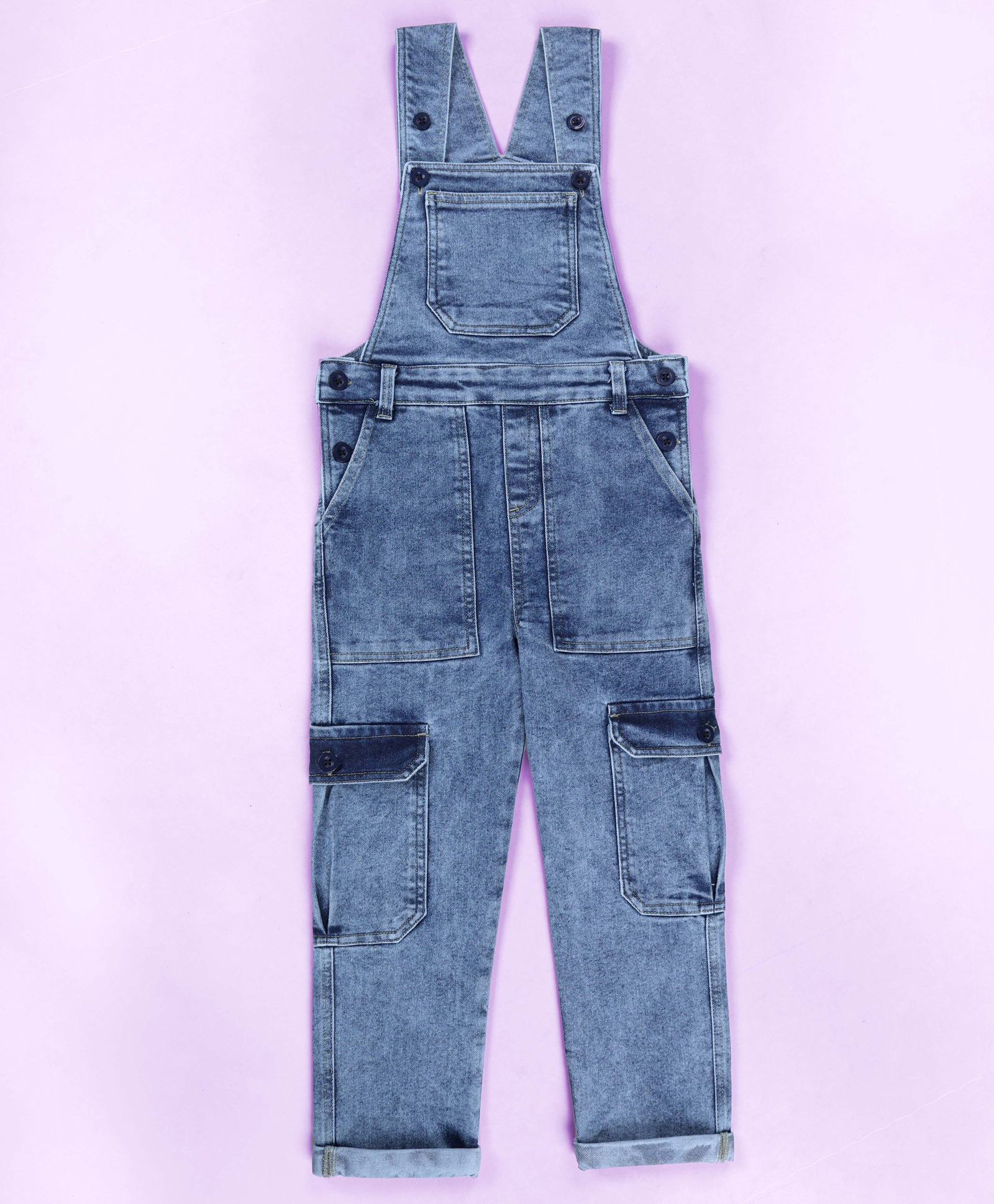 Kiddopanti Denim Woven Mild Washed Dungaree - Light Rag Blue-picture-18