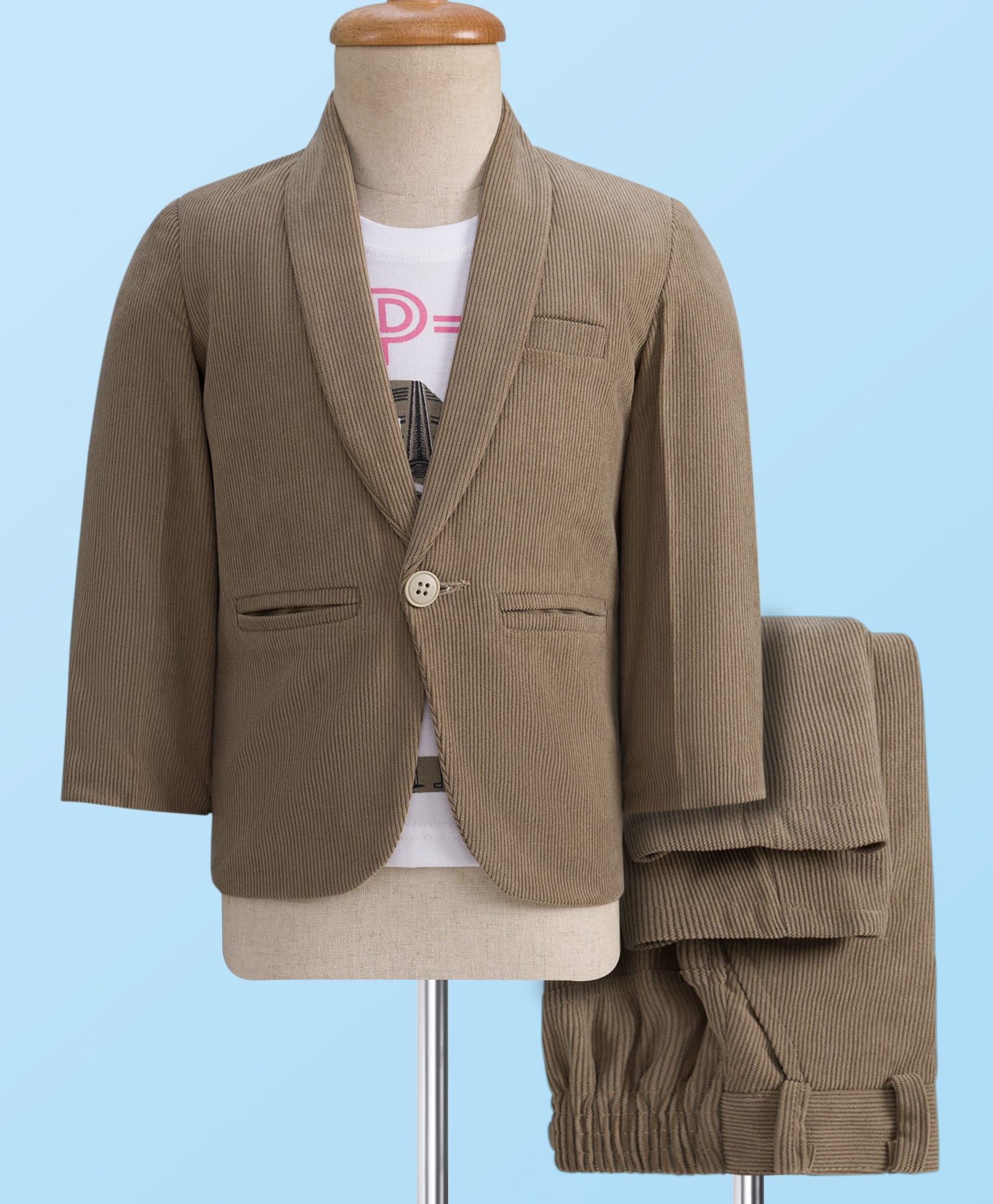 Rikidoos Full Sleeves Ribbed Blazer & Pant With Typography Printed Tee Set - Grey & White-image-12