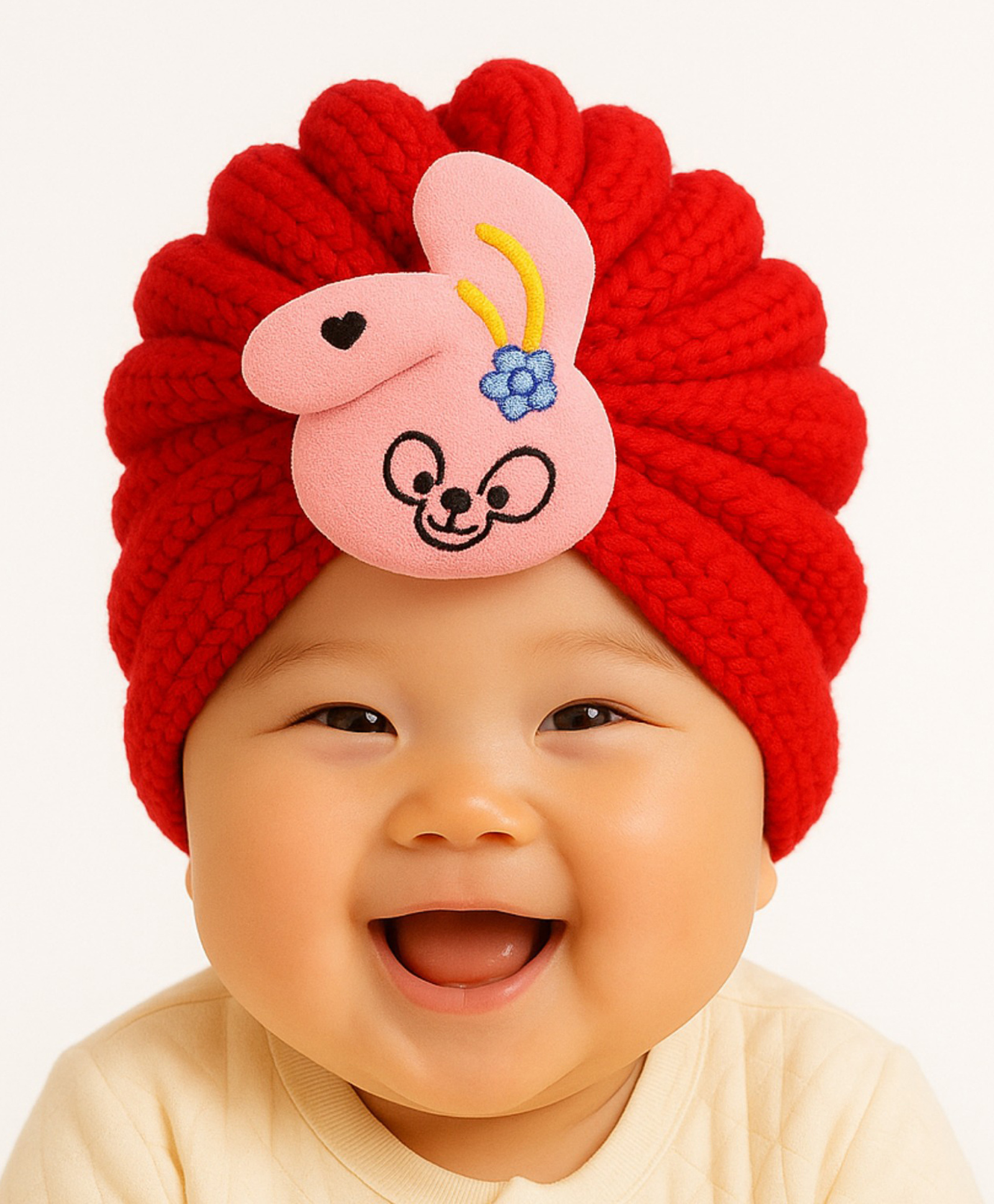 The little lookers Wool Knit Bunny Applique Detailed Turban Cap - Red - Circumference - 36 Cm-picture-24