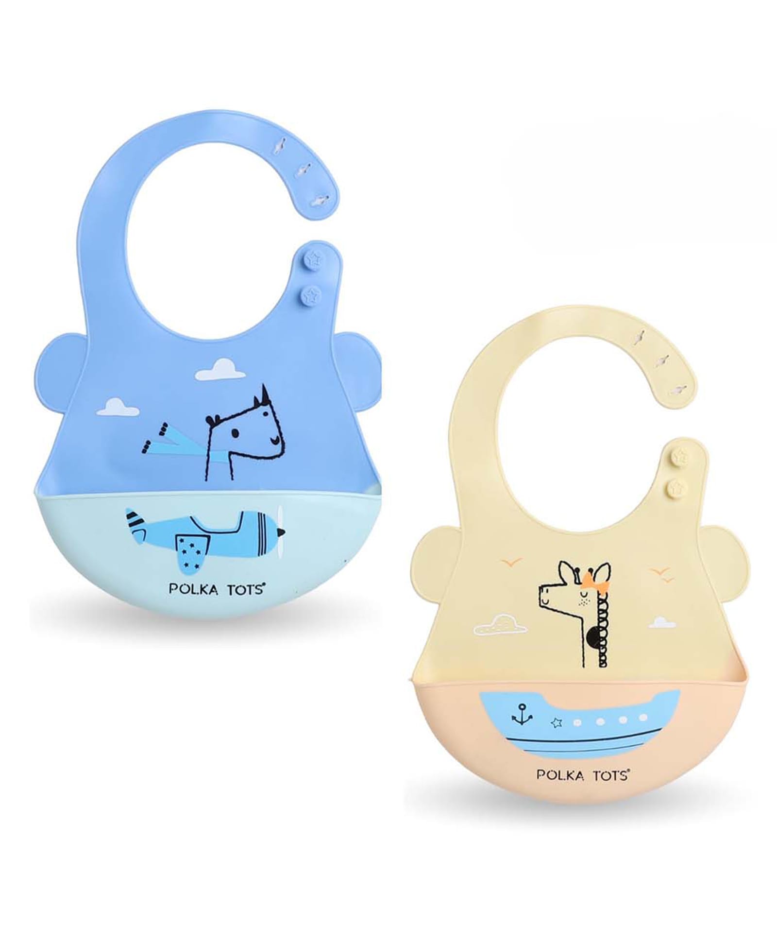 POLKA TOTS Waterproof Silicone Bibs With Adjustable Snap Buttons, Super Absorbent, Soft, Comfortable & Lightweight for Feeding Infants/Baby Toddlers (Pack Of 2, Boat & Aeroplane, 4 Months to 3 Years)-picture-13