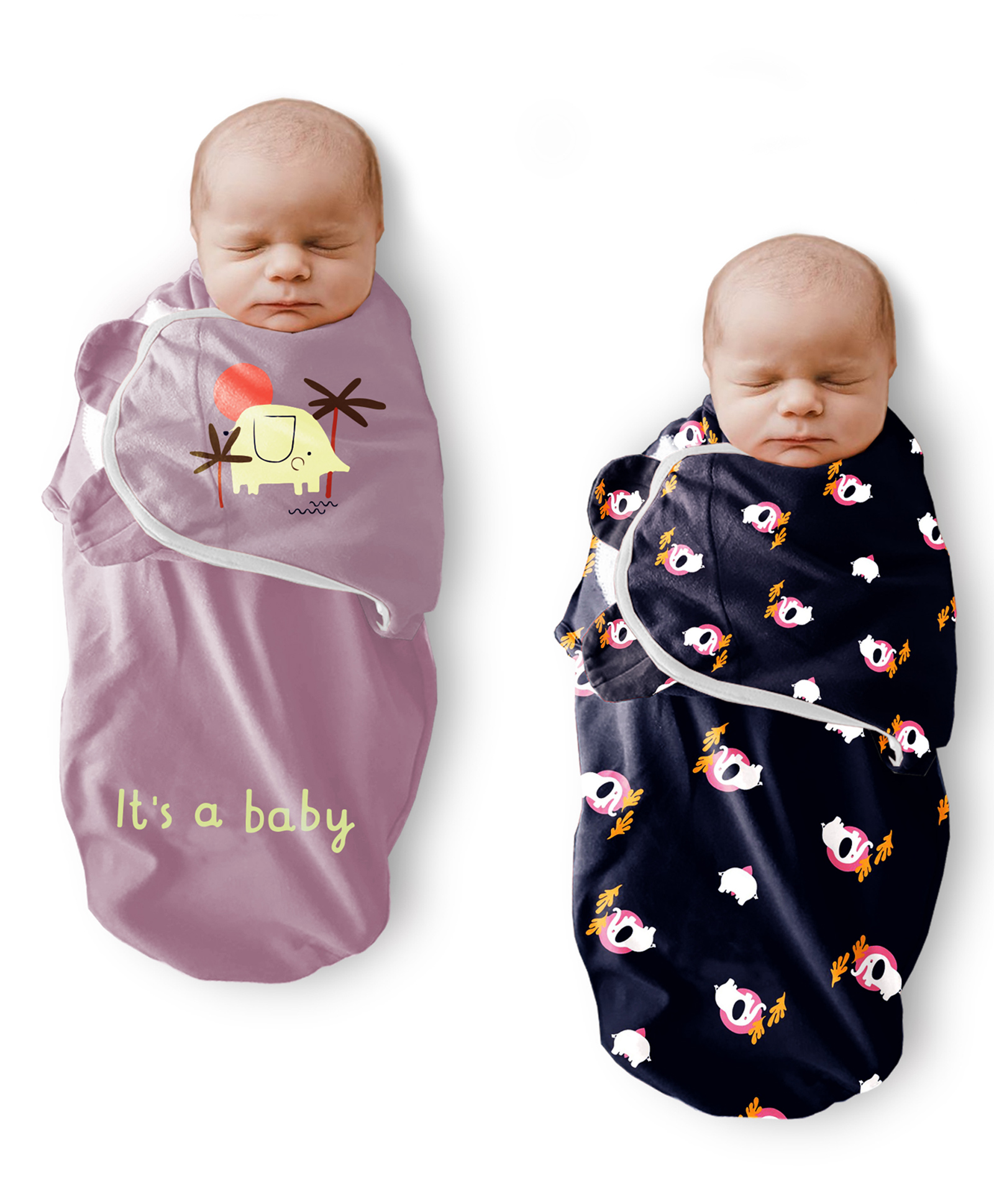 Polka Tots Pack of 2 Baby and Elephant print Swaddle Wraps - Multicolor-picture-10
