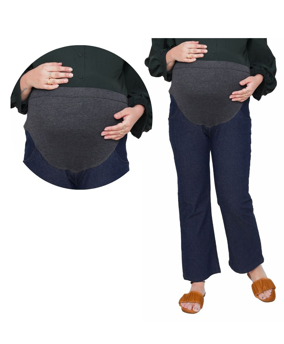 Mama & Bebe Denim Knit Mild Washed Maternity Jeans - Navy Blue-picture-21