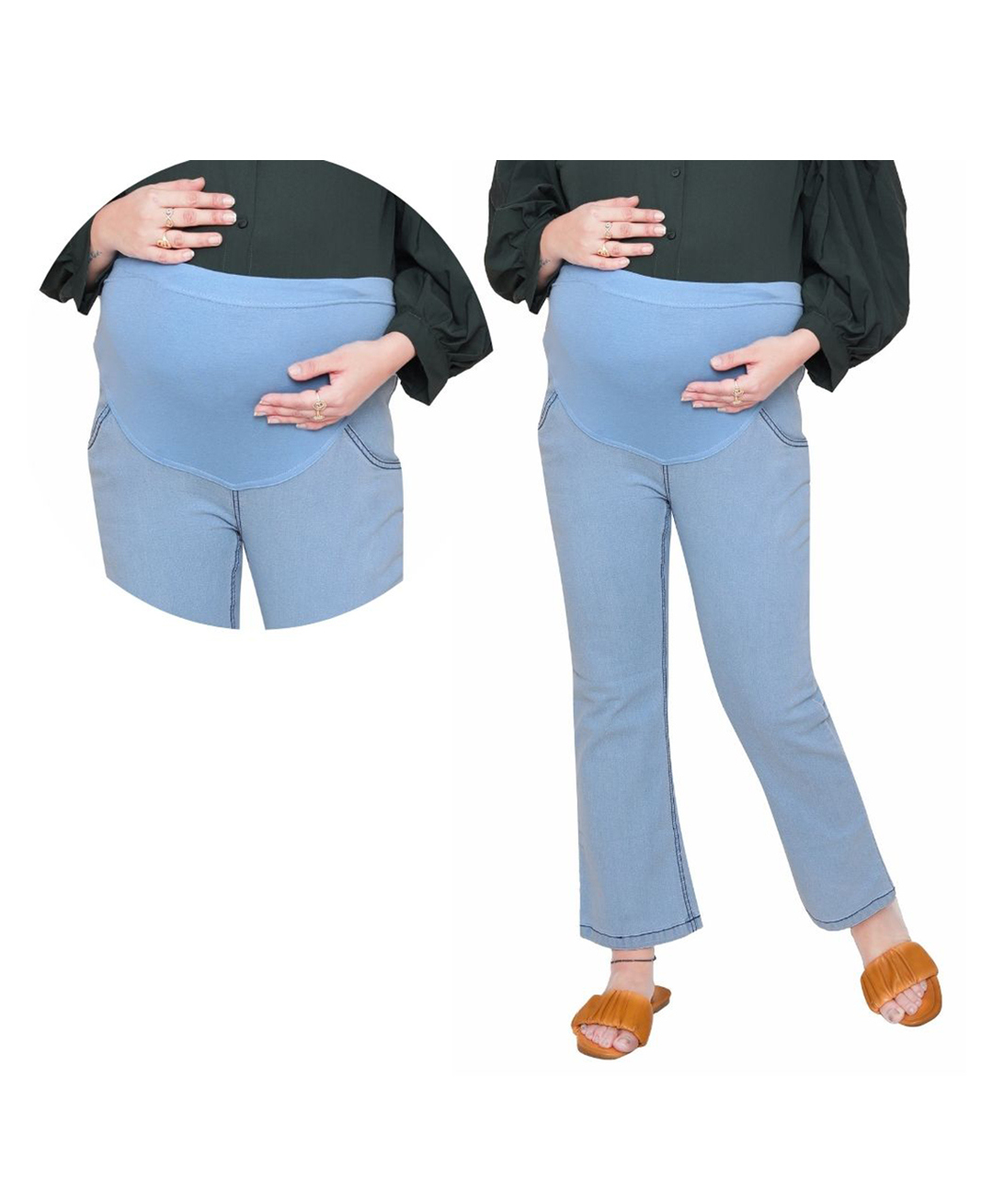 Mama & Bebe Denim Knit Mild Washed Maternity Jeans - Ice Blue